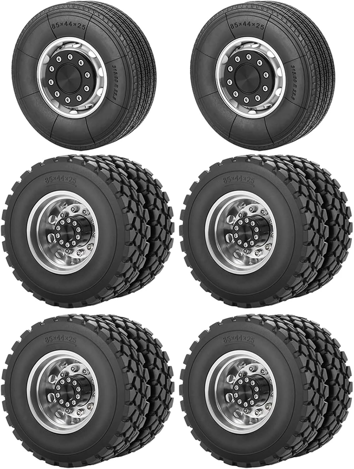 For Tamiya 1/14 6x6 Wheels Rims Tires Set RC Tractor Truck Trailer Cargo Engineering Long Vehicle Parts Models