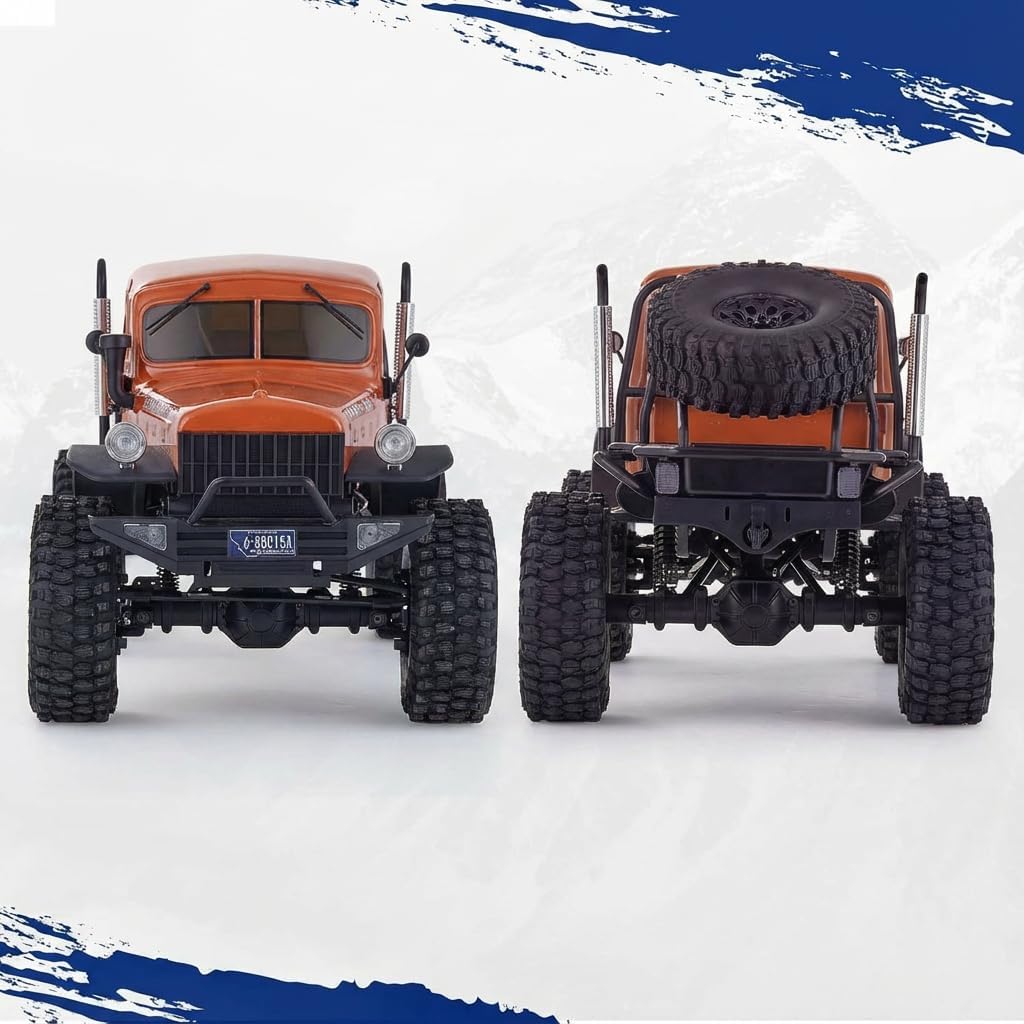 EAZYRC FMS Rochobby 1/10 Atlas Ready Set RC Crawler RC Truck 4X4 with Lighting, 2.4GHz Radio,Ball Bearing, Metal-Gear Full,4 Link Suspension,Rapid Separation Car Body for Adult (Orange)