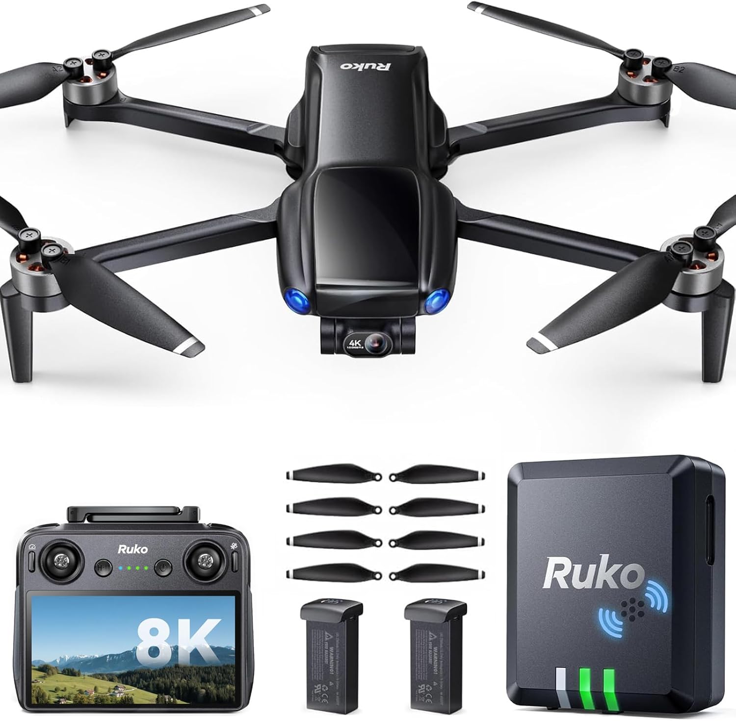 Ruko U11MINI 4K (RC3), Beginner Drone with Touchcreen Controller and Ruko R111S RC Aircraft GPS Tracker/Finder with Beeper