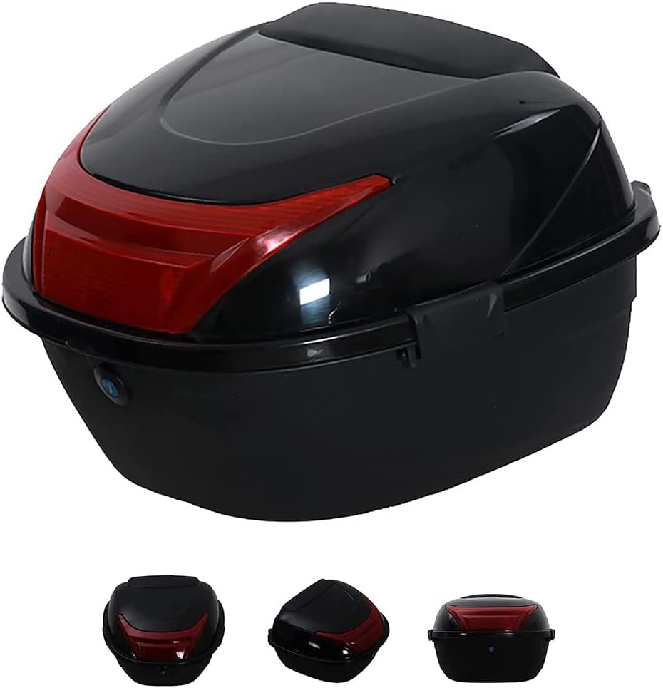 Motorcycle Trunk,Motorcycle Trunk,Motorcycle Tour Tail Box Scooter Trunk Luggage Top Lock Helmet Storage Case MopedMotorbike Top Case, Soft Backrest/Mounting Hardware/Night Warning
