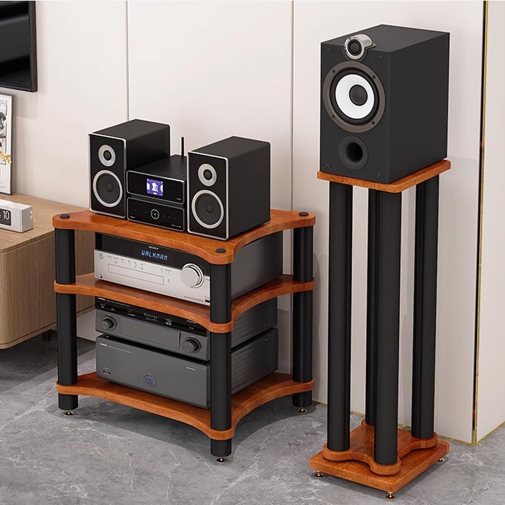 BERWDUXA Open AV Cabinet Audio Component Rack 1/2/3/4 Tier Media Storage Stand HiFi Rack CD Player/Game Console/Stereo System Shelf(Black