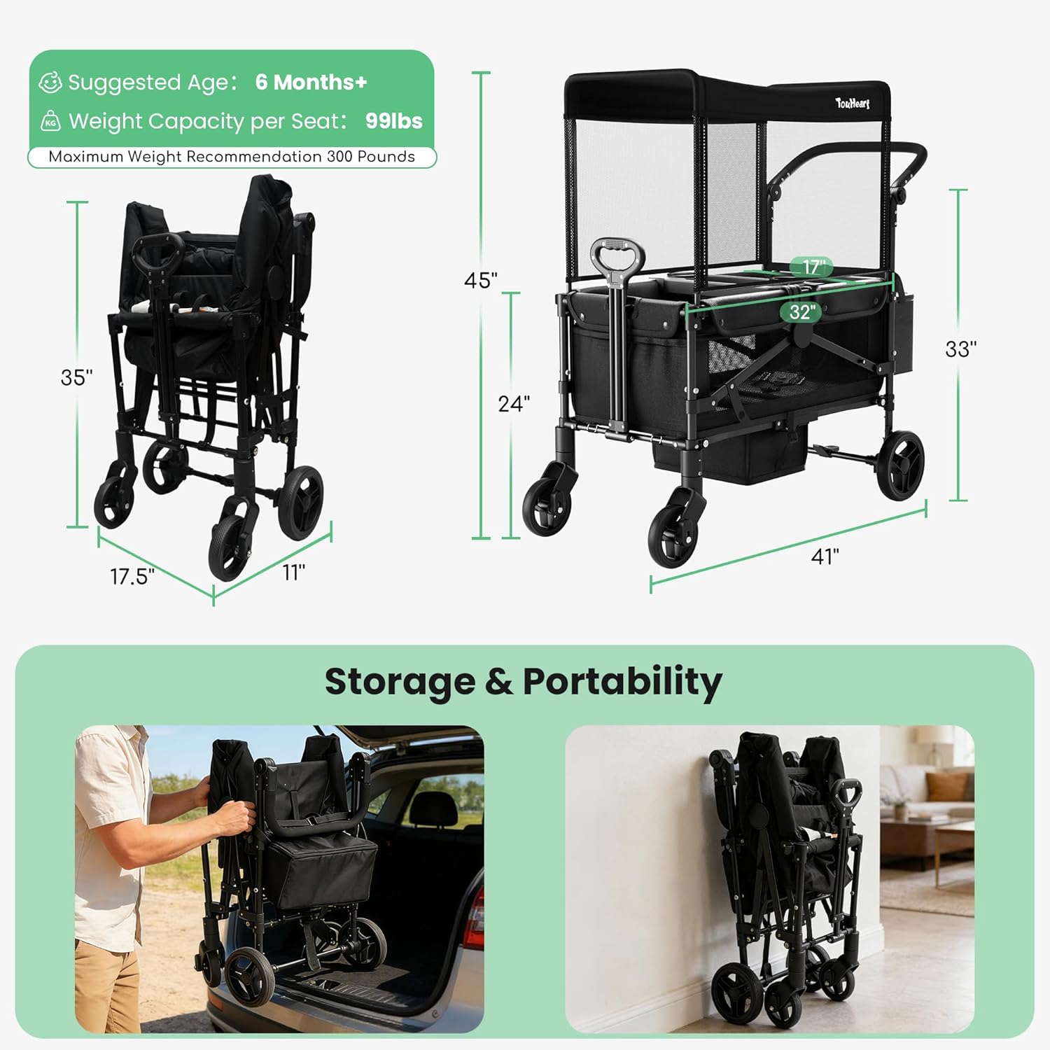 Wagon Stroller for 2 Kids (Black)