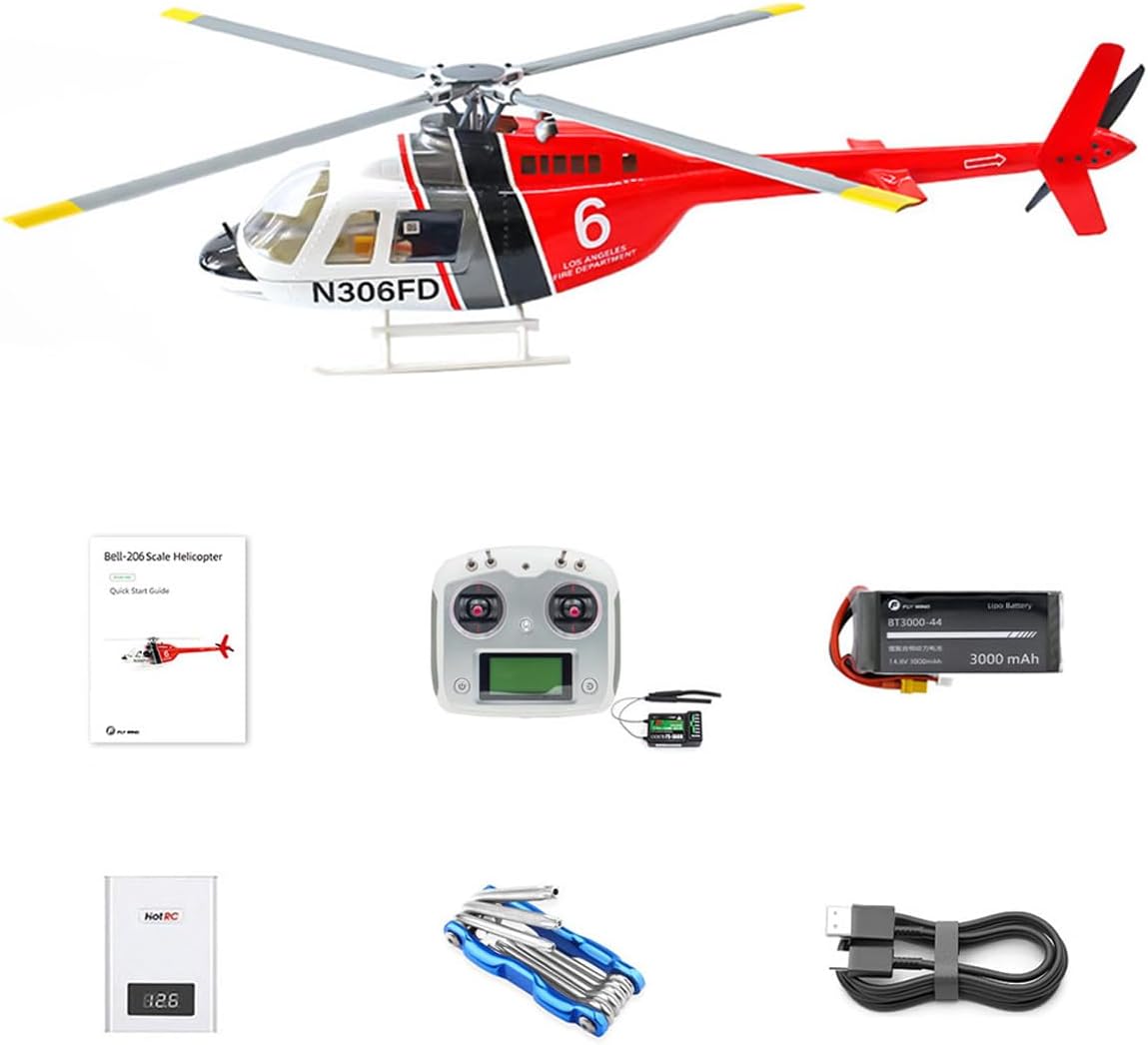 RC Helicopter with GPS, Bell-206-V4 470-Class RC Aircraft, 2.4G 6CH 700-level FBL Rotor Military Helicopter with Four Flight Modes, Gift for Adults (Model 1 Model 2 Switchable)