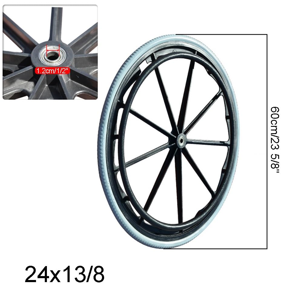 Wheelchair Wheel Replacement Accessories Solid Tire Walker Universal Casters 24” Manual Wheelchair Rear Rollator Parts (Grey 60m/24in)