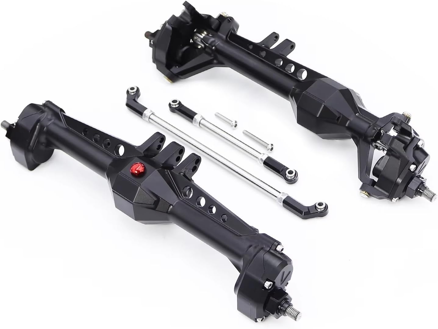 RC Car Accessories Compatible with Vanquish for VS4-10 for Phoenix F10 for LCG 1/10 RC Crawler Car Upgrade Parts Aluminum Front Rear Portal Axle Complete Set(Black,1 Set)