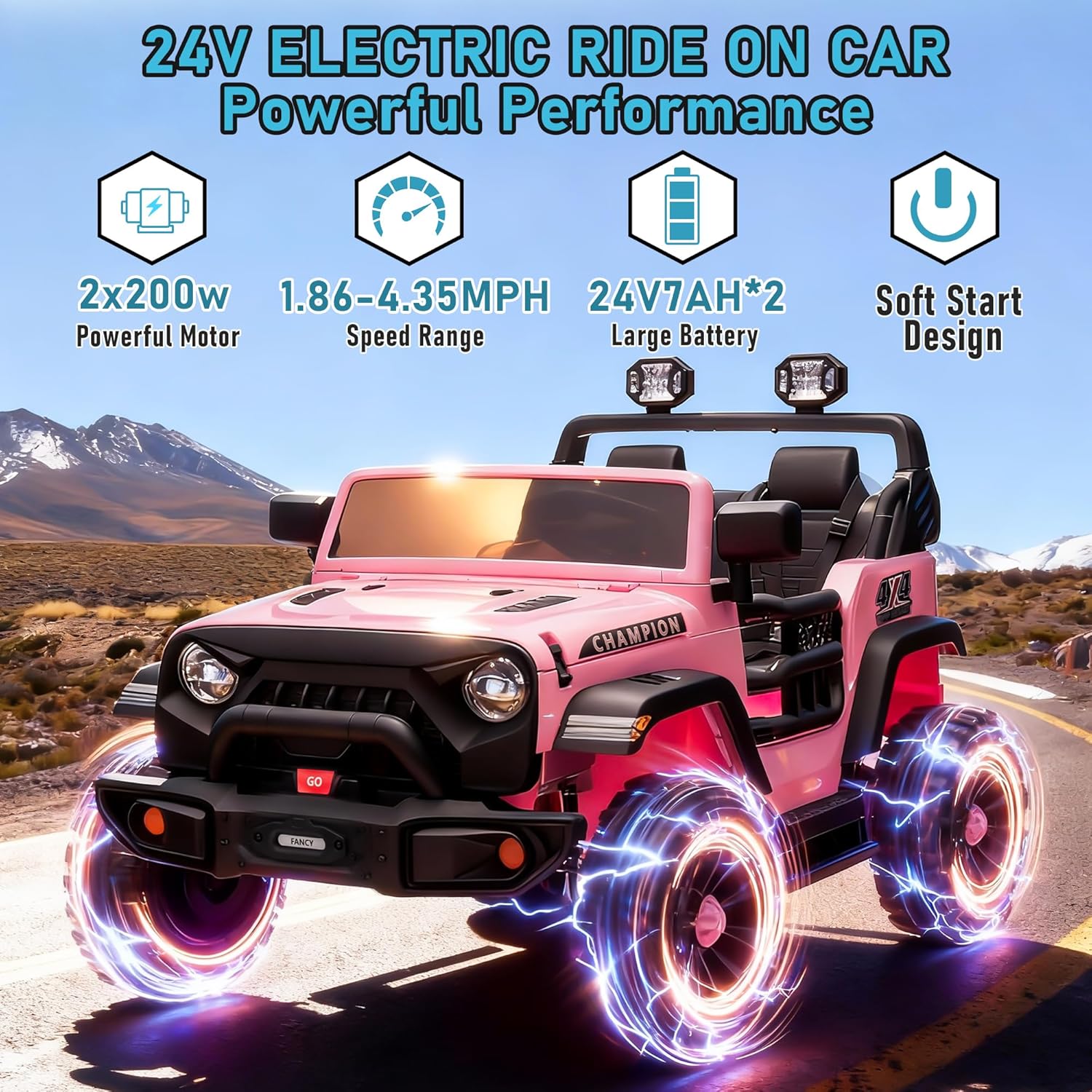 24V Ride On Vehicle, 2-Seater Electric Jeep with 400W Dual Motors, 31