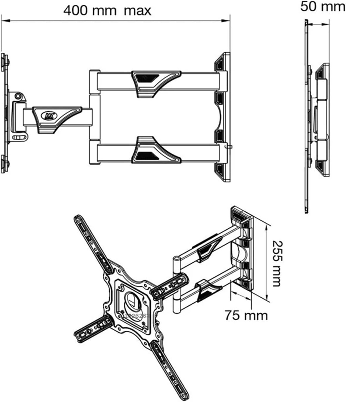 P4 Full Motion 32-55 Inch TV Wall Mount Flat Panel LED LCD Display Mounting Bracket MAX.VESA 400x400mm Load 27.2kg