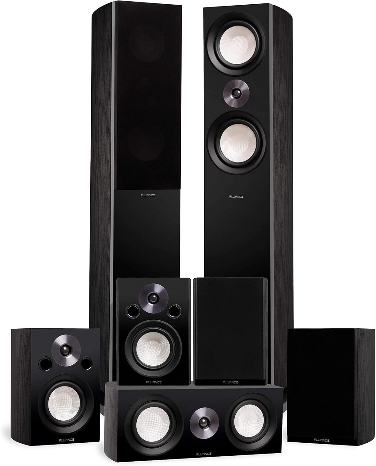 Fluance Reference Surround Sound Home Theater 7.0 Channel Speaker System Including 3-Way Floorstanding Towers, Center Channel, Surrounds and Rear Surrounds - Black Ash (X870BR)