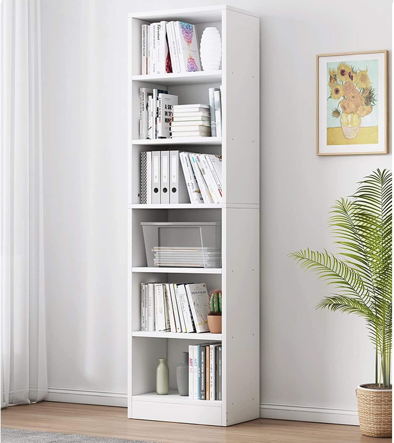 HIHELO Book Case Modern Bookshelf, 6 Layers of Warm White, Mostly Used in Living Room and Bedroom Bookshelves