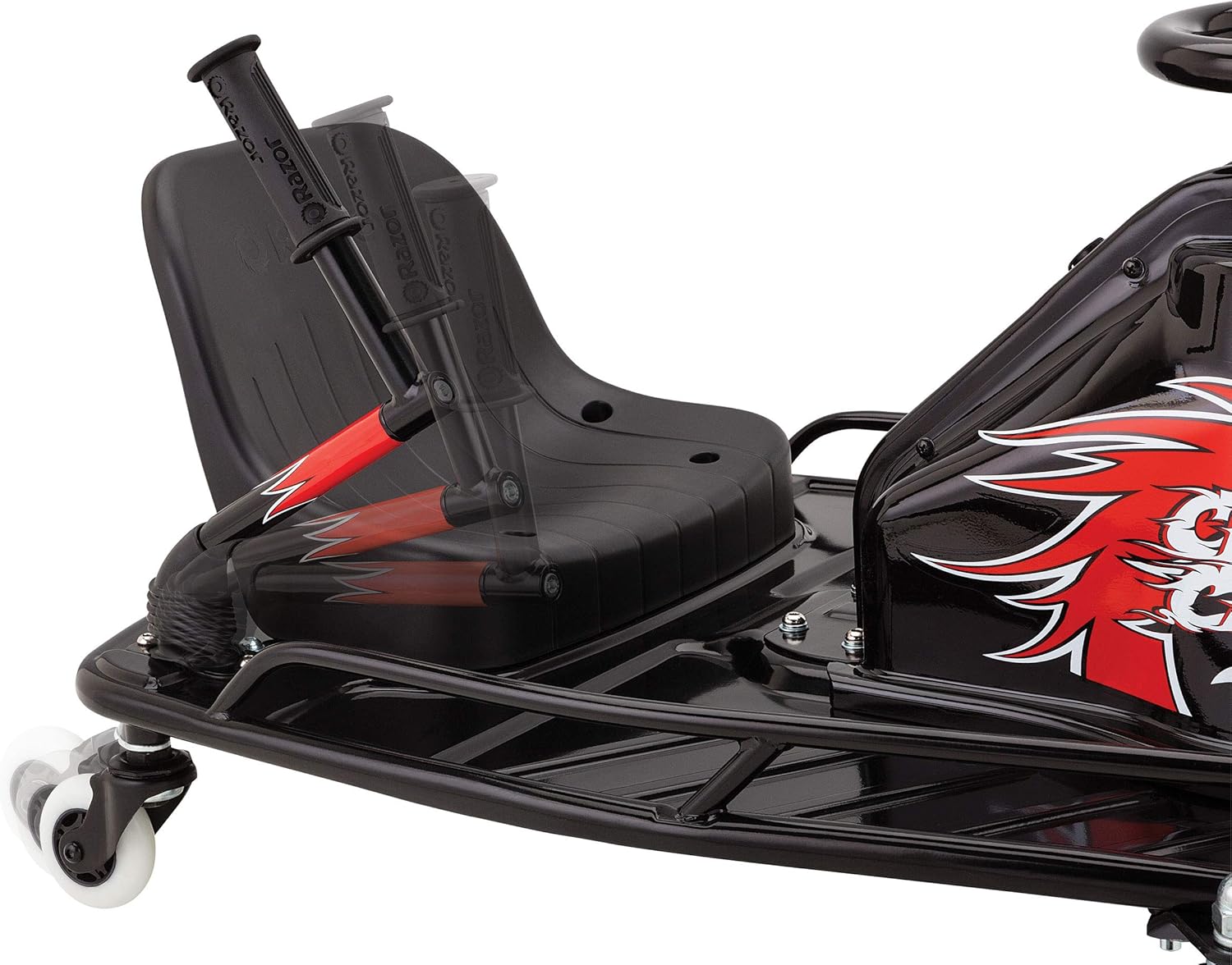Razor Crazy Cart DLX - 24V Electric Drfting Go Kart - Enhanced Drift Bar, Brodie Knob Steering, Variable Speed, Up to 12 mph,Black/Red