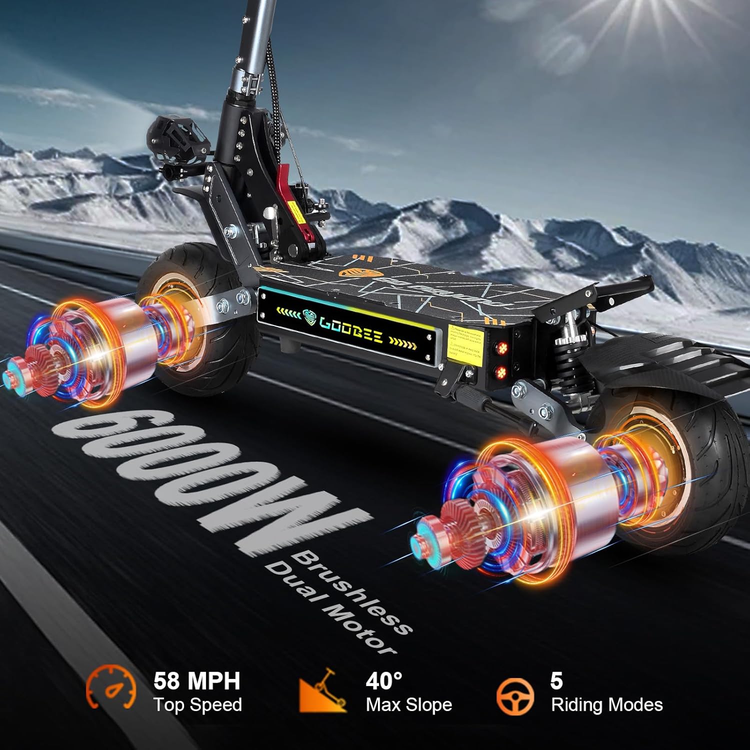 Adult Electric Scooter 50MPH Fast ZonDoo ZO01 Plus Pro 6000W Dual Motors 60 Miles Long Range Fat Tires Oil Hydraulic Brake Dual Suspension All Terrain Escooter with Seat for Heavy Duty Adults