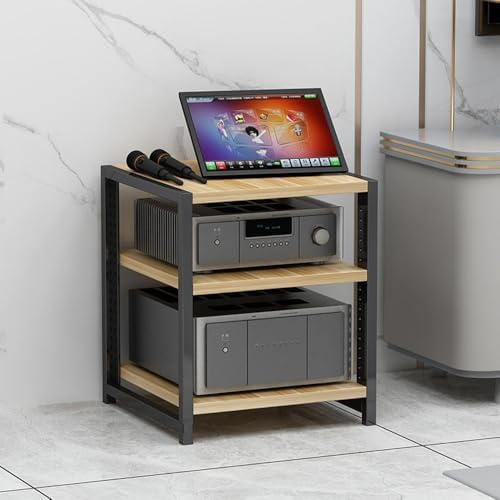 Record Player Stand 3-Tier AV Media Rack Floor-Standing Hi-Fi Tower