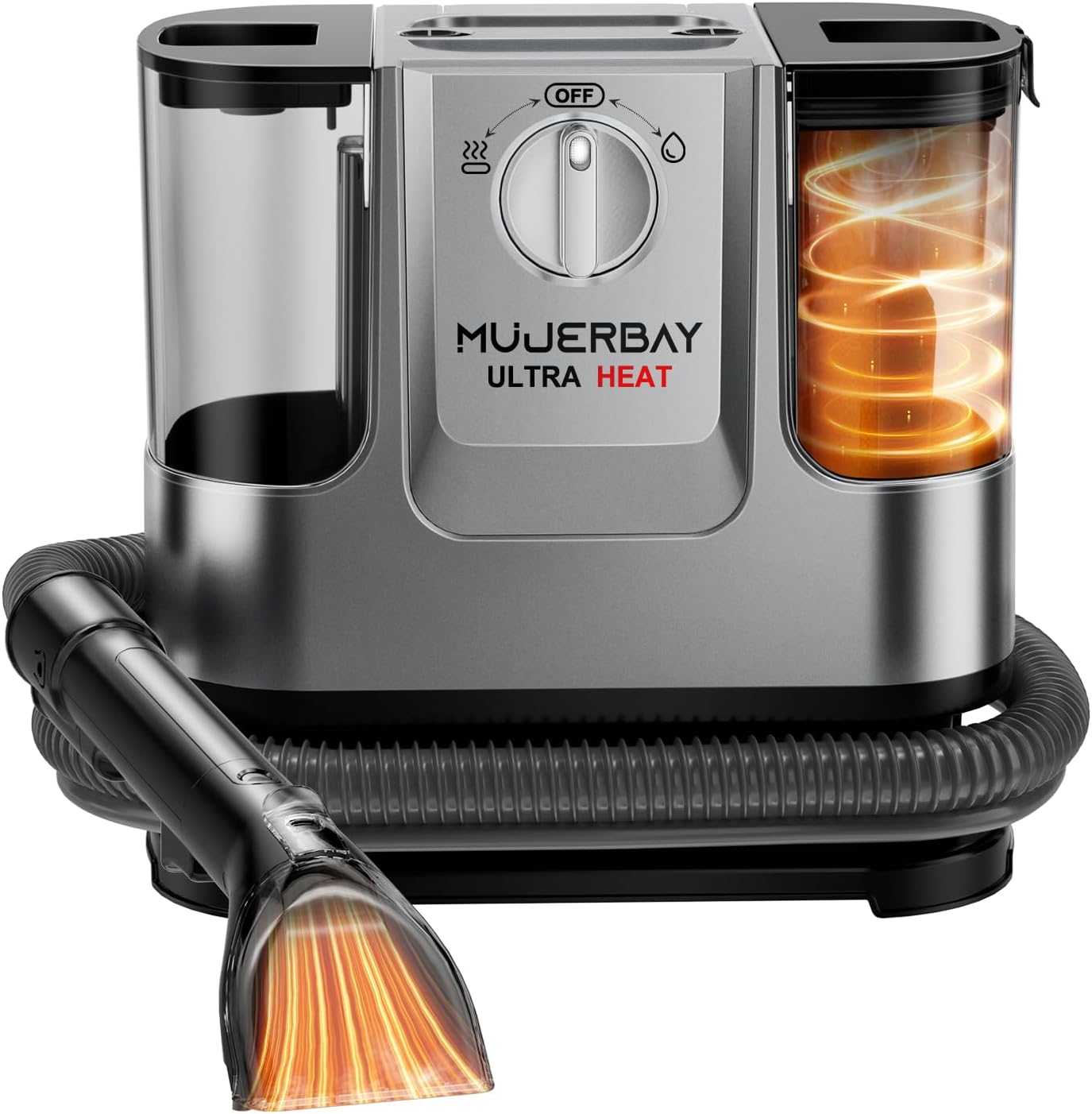 Upholstery Carpet Cleaner Machine, MUJERBAY UltraHeat 12Kpa Shampooer Portable Spot & Stain, Easy Move with Universal Wheels & Handle, 1.18-inch Deep Cleaning for Couch, Stairs, Sofa