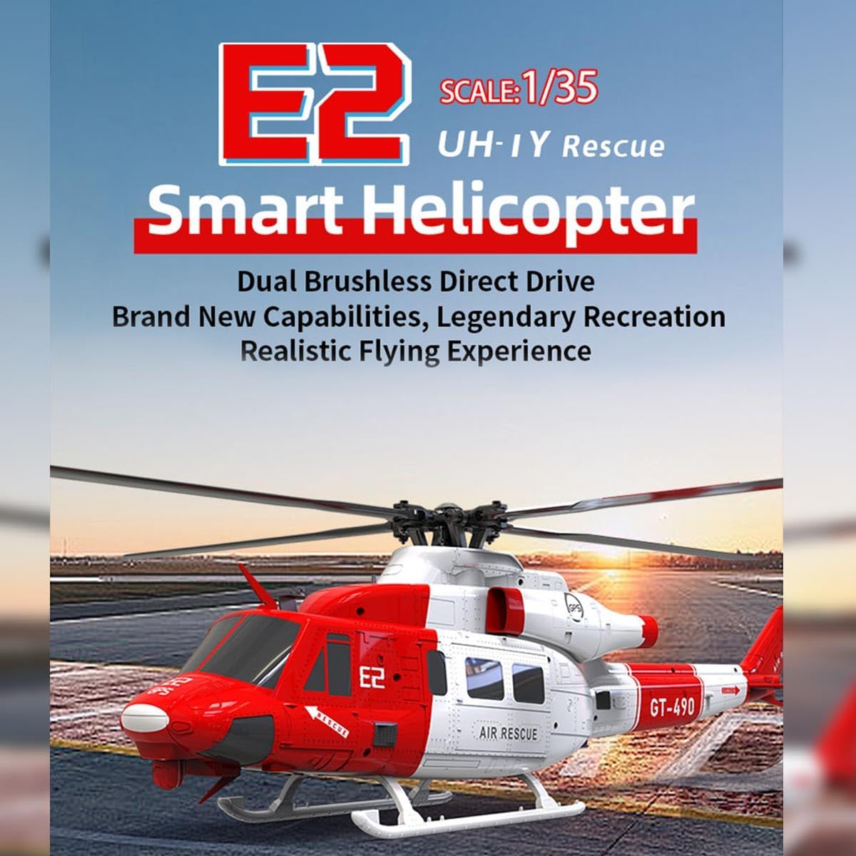 Goosky E2 UH-1Y RC Helicopter with GPS, 1/35 2.4G 6CH Dual Brushless Direct Drive RC Helicopter with Lidar Positioning, Auto-Stabilization, One-Key Return RTF Version