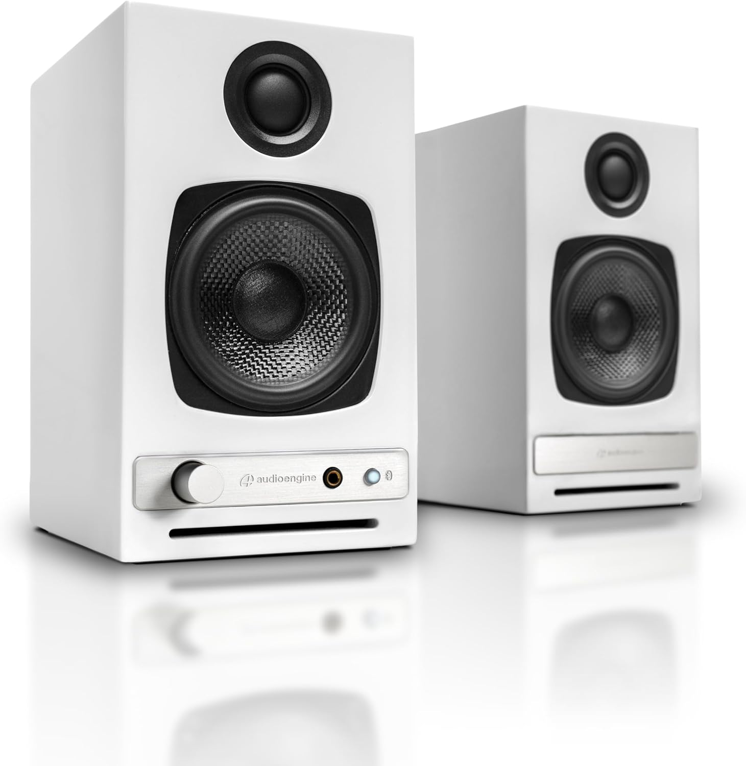 Audioengine A2 HD (HD3) White 60 Watt Pc Speakers for Desktop and S6 White Subwoofer for Music Gaming Movies Studios Dorms Bedrooms Offices