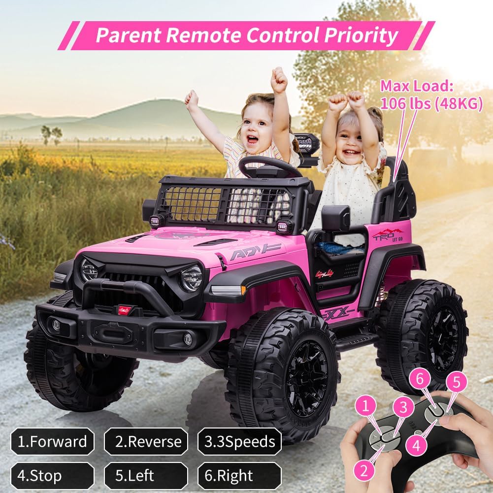 24V 2 Seaters Kids Ride On Truck with Remote Control, 20“ Large Seat + 15.5