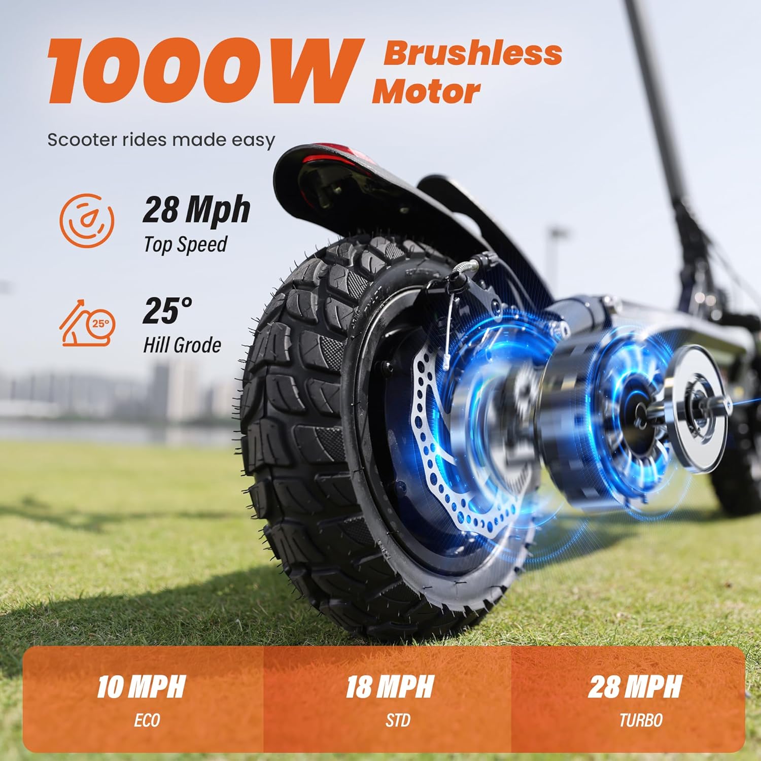 Electric Scooter, 500W/750W/1000W Motor, 22/25/28 MPH Top Speed & 23/28 Miles Range, 9.3