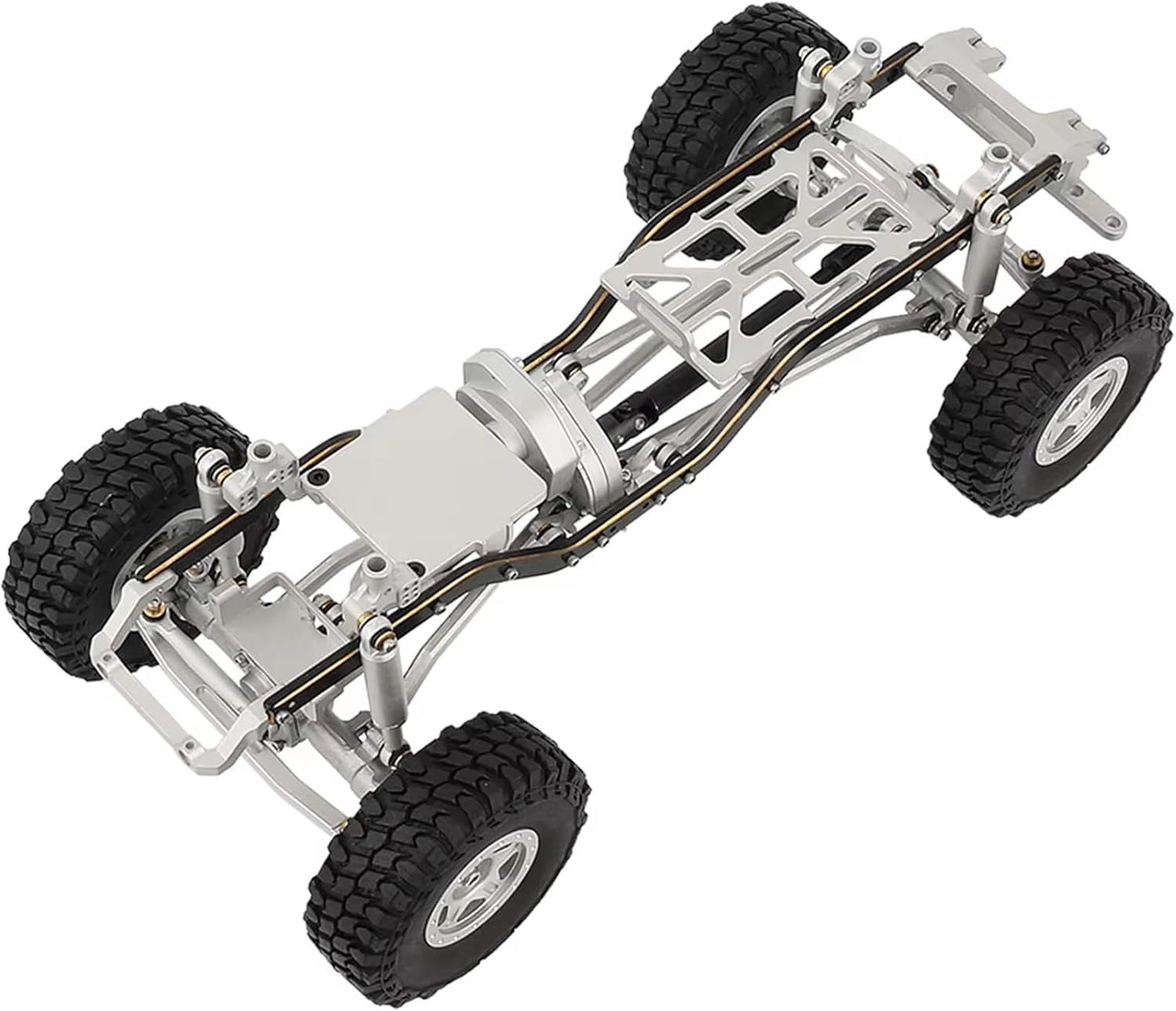 RC Car Parts Compatible with 1/24 for Axial SCX24 AXI00005 RC Car Upgrade Parts 1:24 DIY Metal Upgrade Car Frame with Double Front Axles(Silver,with Wheels)