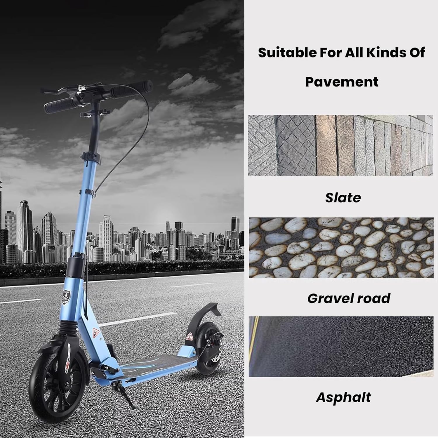 Scooters for Adults,Folding Kick Scooter for Ages 12 Years And Up,Two Wheeled(200Mm),Adjustable Handlebar, Dual Brakes System, Lightweight Sports Commuter Scooter, for Riders Up To 220 Lbs,Blu