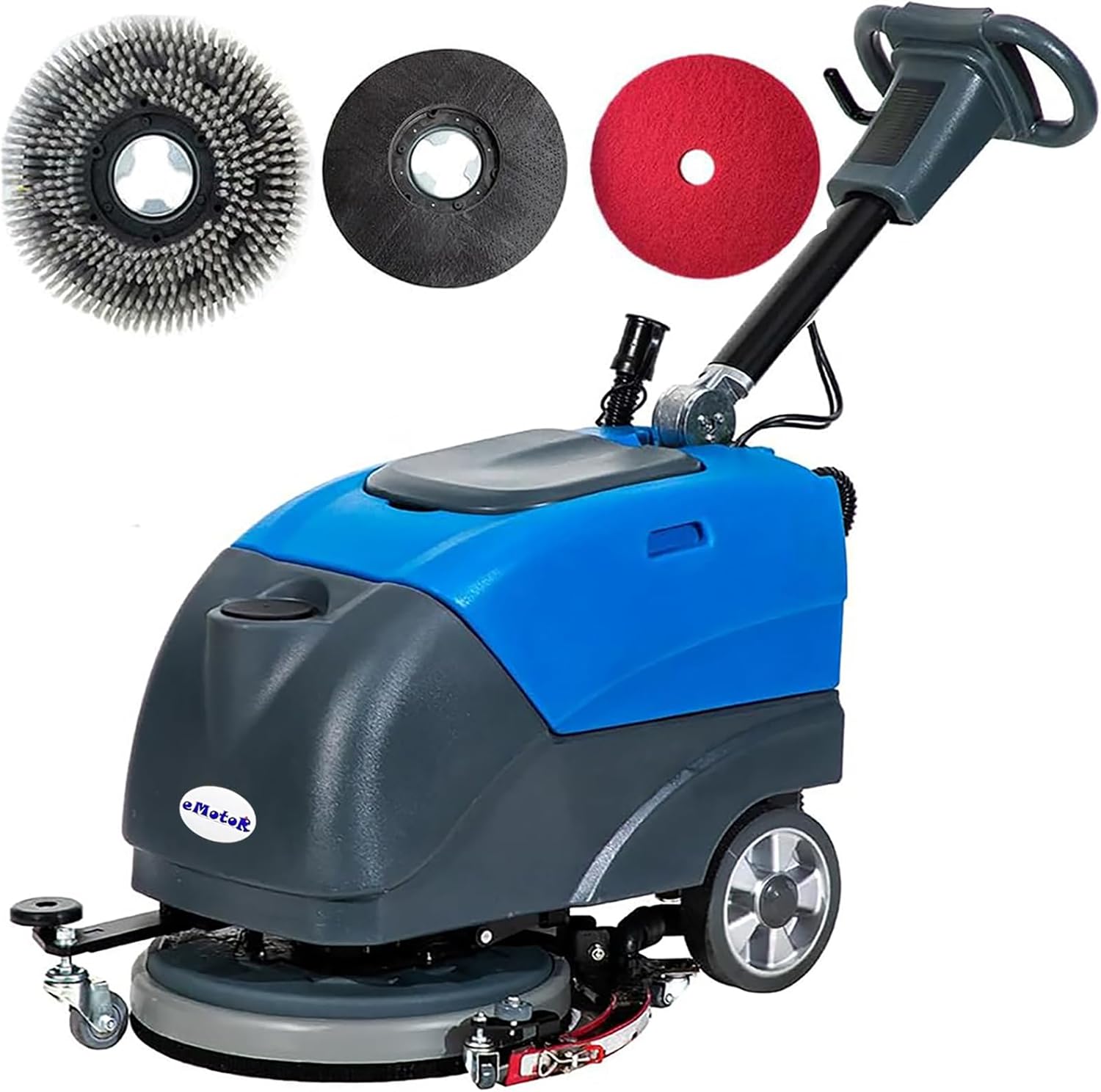 Emotor 15'' Foldable Walk Behind Floor Scrubber Machine Hand Push Scrubber Machine for Industrial Commercial Use (Blue)
