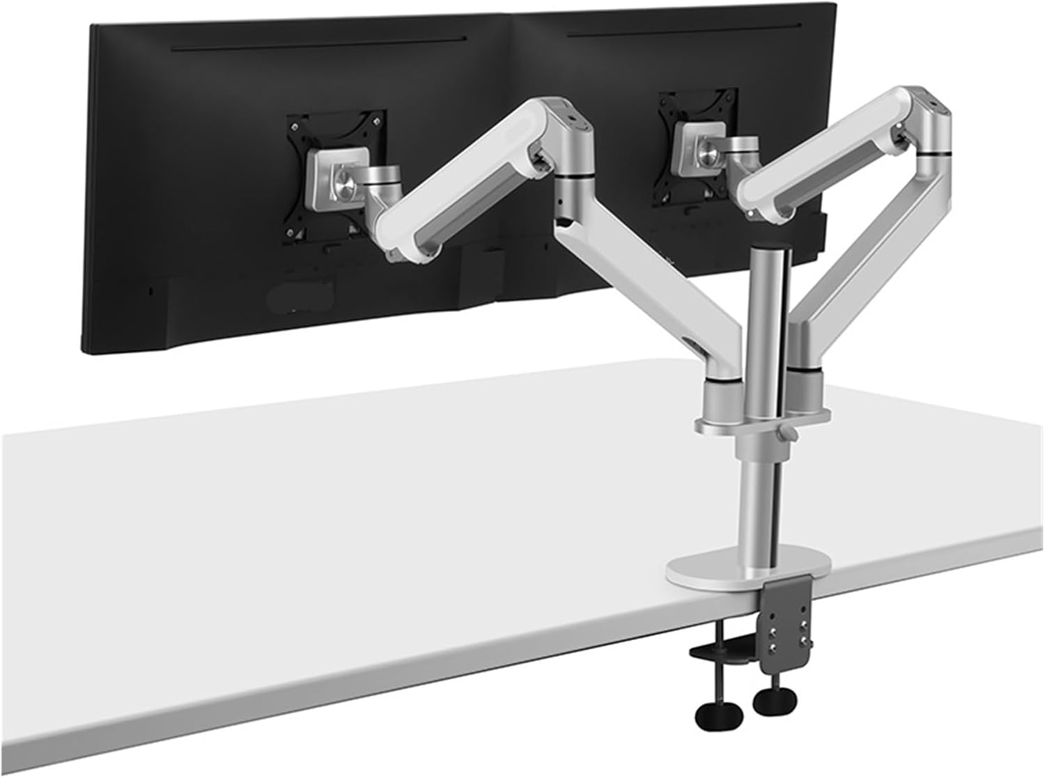 OL-2Z Desktop 17-32 Inch Dual Monitor Mounting Arm Full Motion Aluminum Monitor Stand Gas Spring Arm Load 2-8 kg/Arm(Silver Grey)