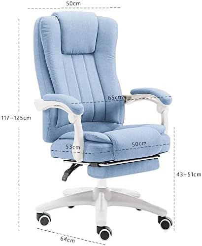 Ergonomic Reclinging Office, High Back Fabric Home Office Desk s with Foot Rest Armrest, Adjustable Swivel Computer, Blue fied