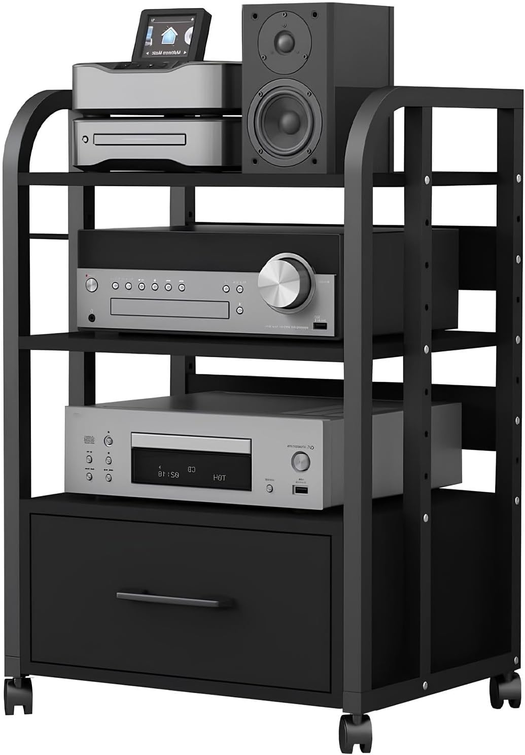 ZCSL 3/4 Tier Stereo Rack with Drawer and Wheels