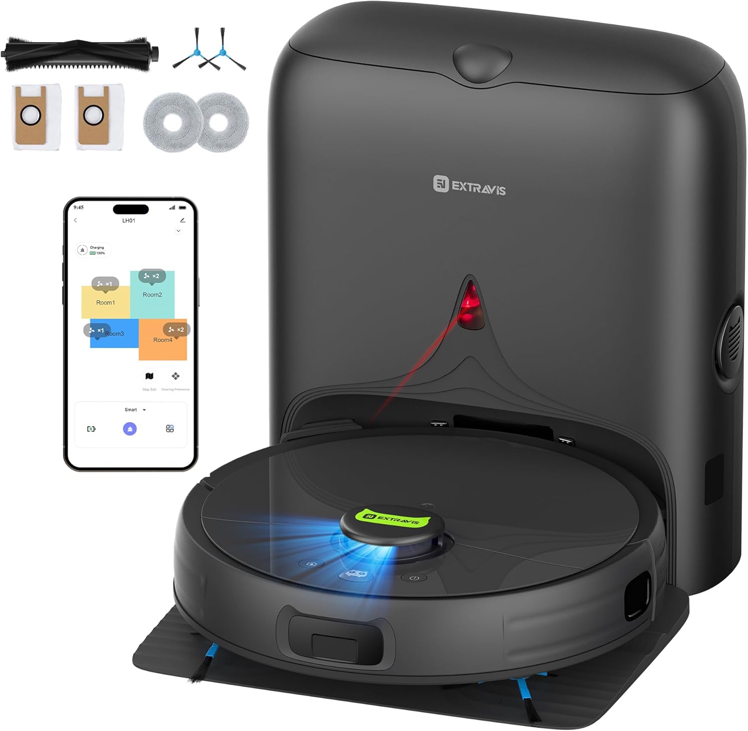 Robot Vacuum and Mop, Pet Hair Tangle-Free Cutter Technology, Max 10,000Pa Suction, Laser Navigation, Pet Laser, 75-Days Capacity, Carpet Lift Detection, APP ＆ Voice Control, Robotic Vacuums Cleaner