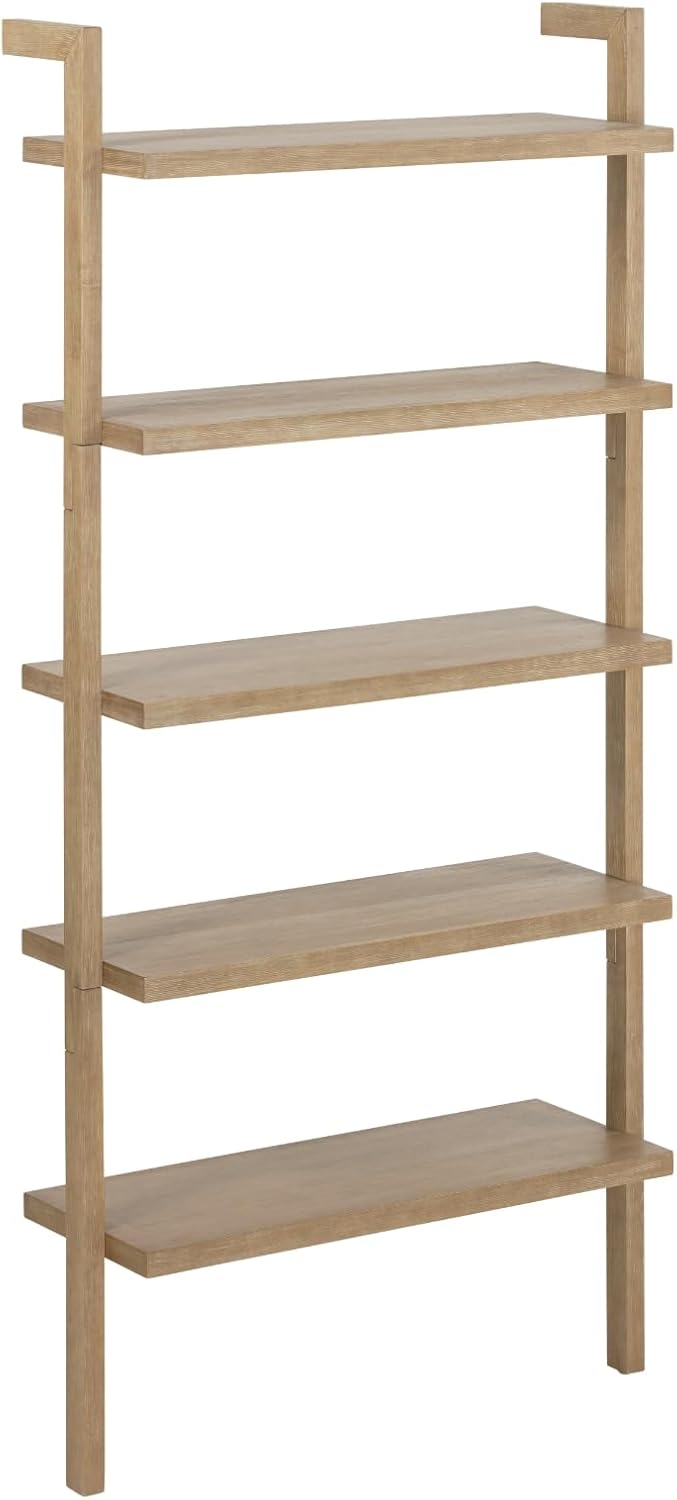 Nathan James Beacon 5 Tier Bookshelf, Wall Mounted Bookcase, Solid Wood Bookshelf in Wire Brushed Finish, Boho Rustic Bookcase, Set of 3