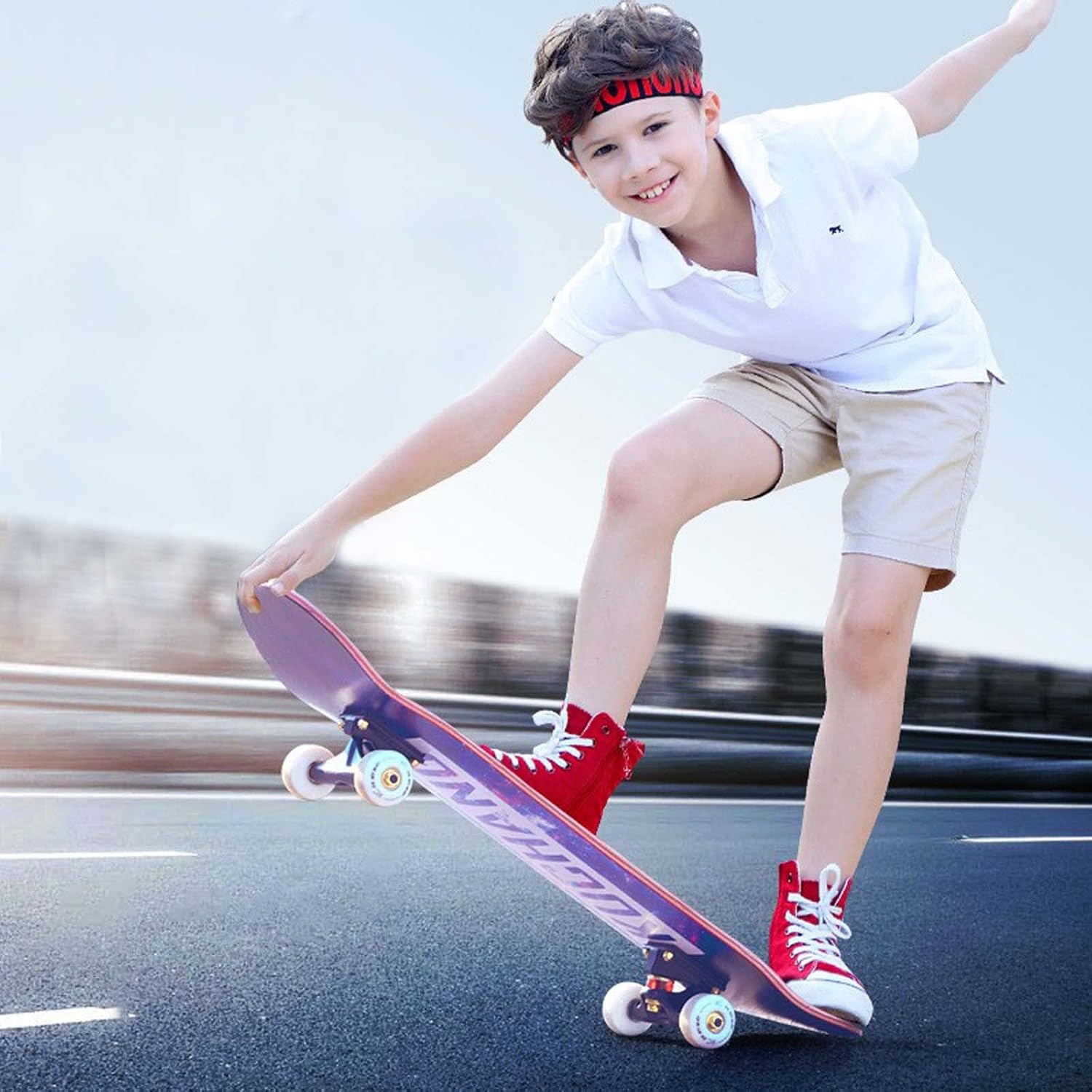 31 Inch Complete Skateboard for Kids Teens Adults, 7 Layer Maple Double Kick Deck Concave Cruiser Trick Skateboards for Beginners