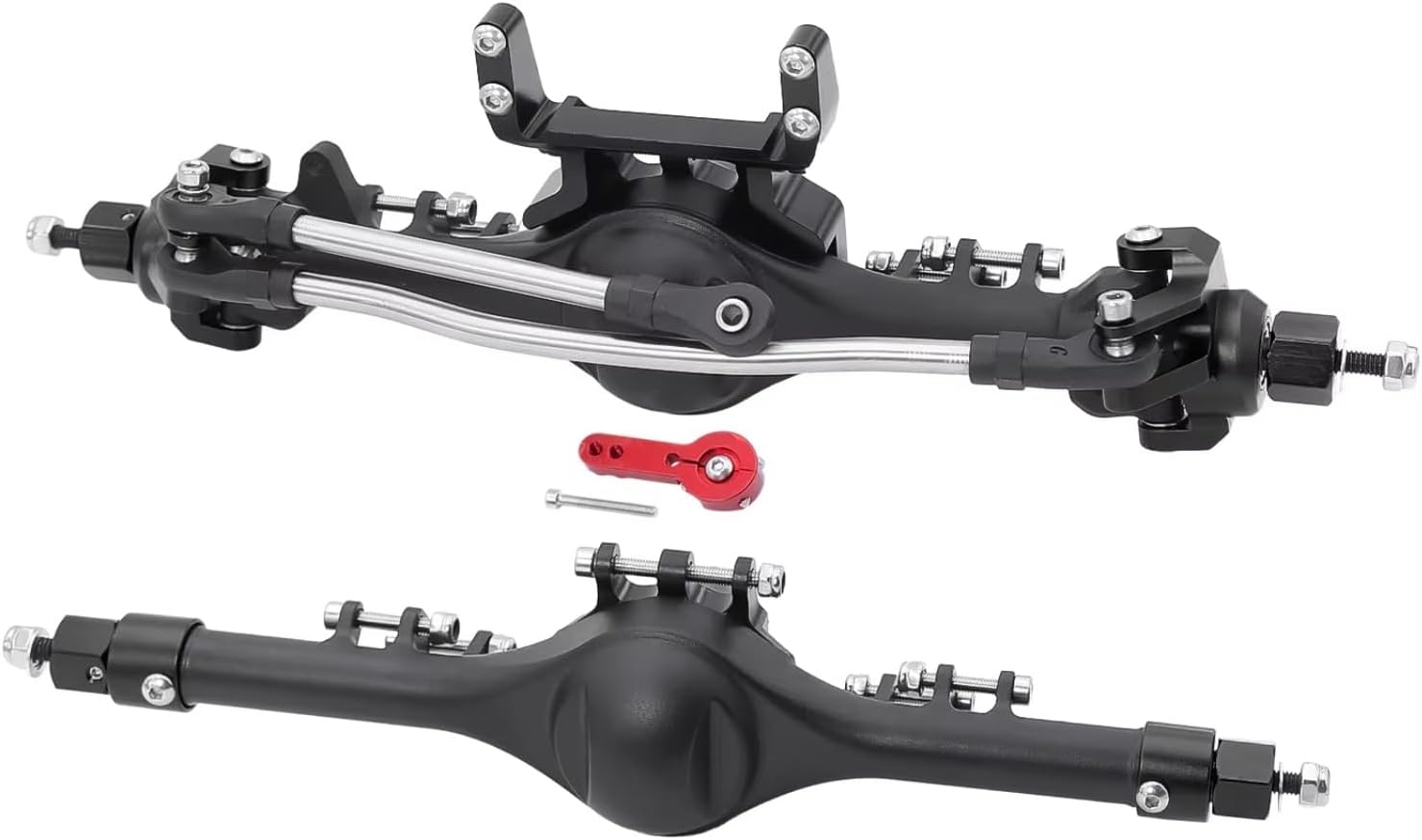 RC Axle For Axial For SCX10 II 90046 90047 1/10 Aluminum Front Rear Straight Complete Axles Set Servo Mount RC Crawler Upgrade Parts(Black,Set)