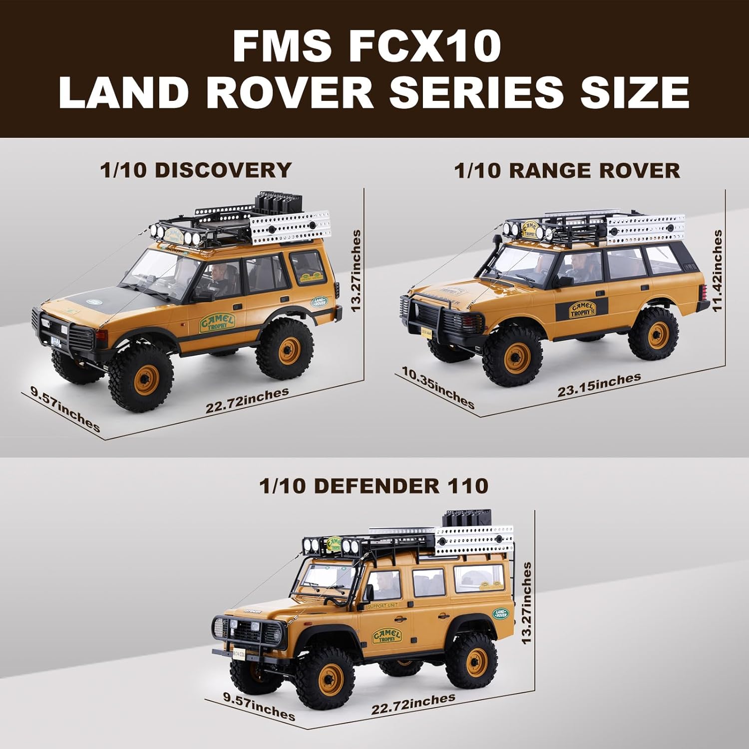 EAZYRC FMS FCX10 1/10 RC Crawler Land Rover Camel Trophy Edition, Official Licensed 4WD All Terrain Off-Road RC Truck for Adults, High-Detail Scale RC Car with Metal Gears, Upgraded Shocks (Defender)