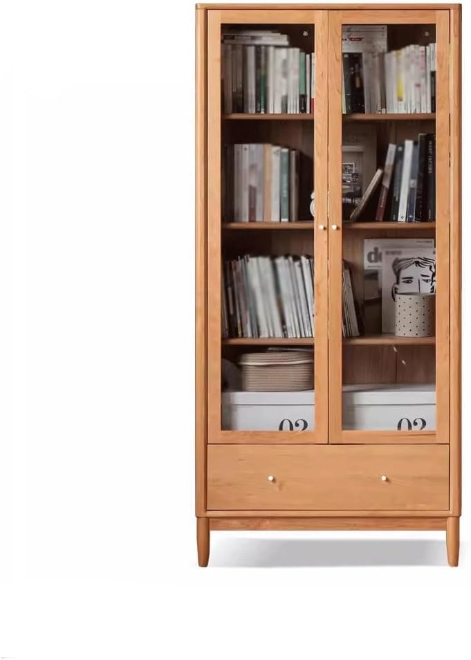 XUNTING Book Shelf for Bedroom Solid Wood Bookcase, Whole Wall, Free Combination Bookshelf Display Cabinet, Display Cabinet, Retro Cherry Wood Cabinet Home Storage