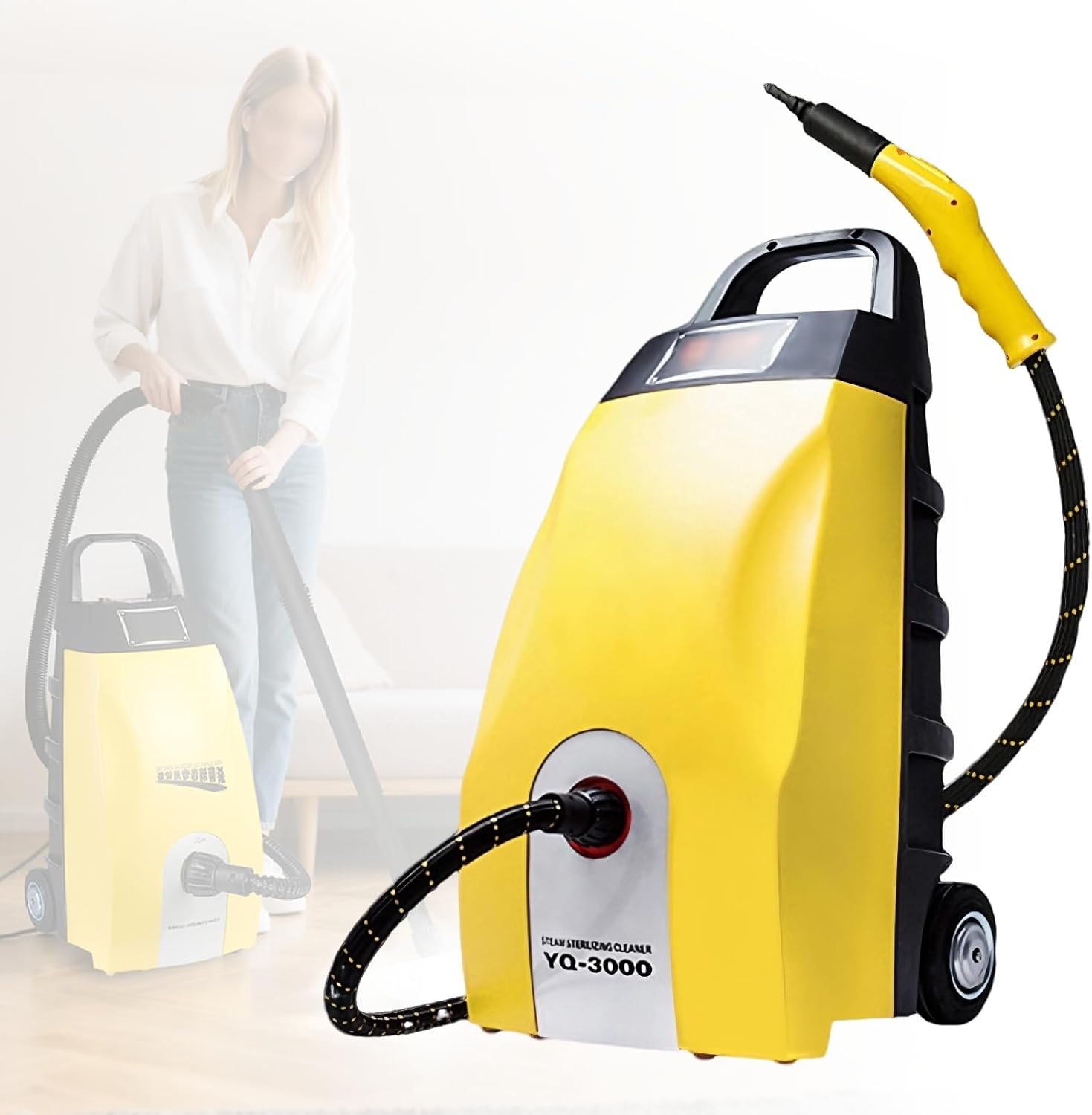 WEICNE 2500W High Pressure Steam Cleaner, 3.5L Large Capacity Steam Engine, Effectively Cleans Kitchen Grease, Carpets, Sofas, Mattresses and Tiles, for Home Use and Car Cleaning Yellow