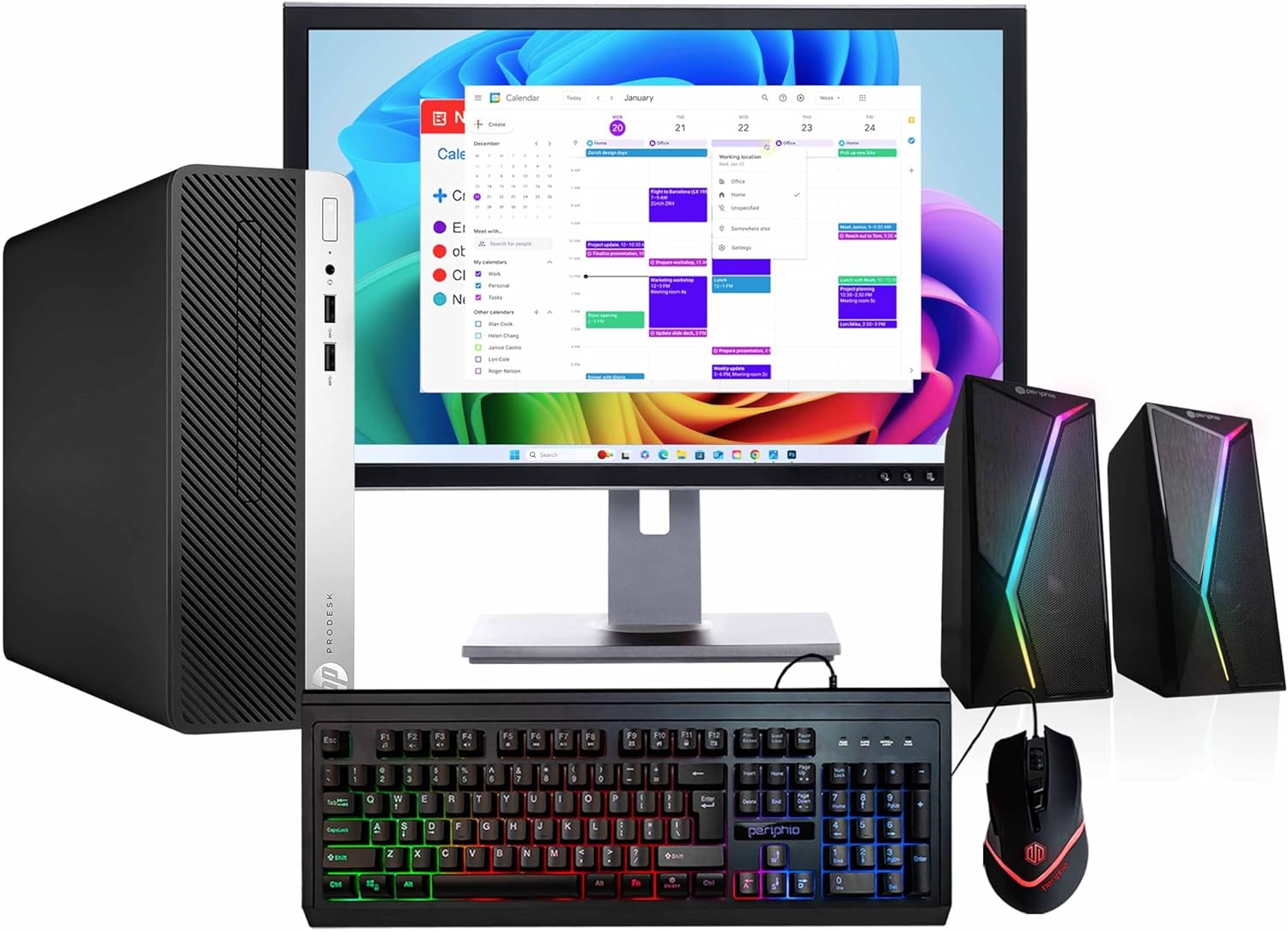 HP ProDesk 400 G6 Desktop PC | Intel Core i5Hexa Core | 16GB DDR4 RAM | 500GB SSD | Windows 11 Pro | RGB Keyboard + Mouse | RGB Speakers | Renewed 24