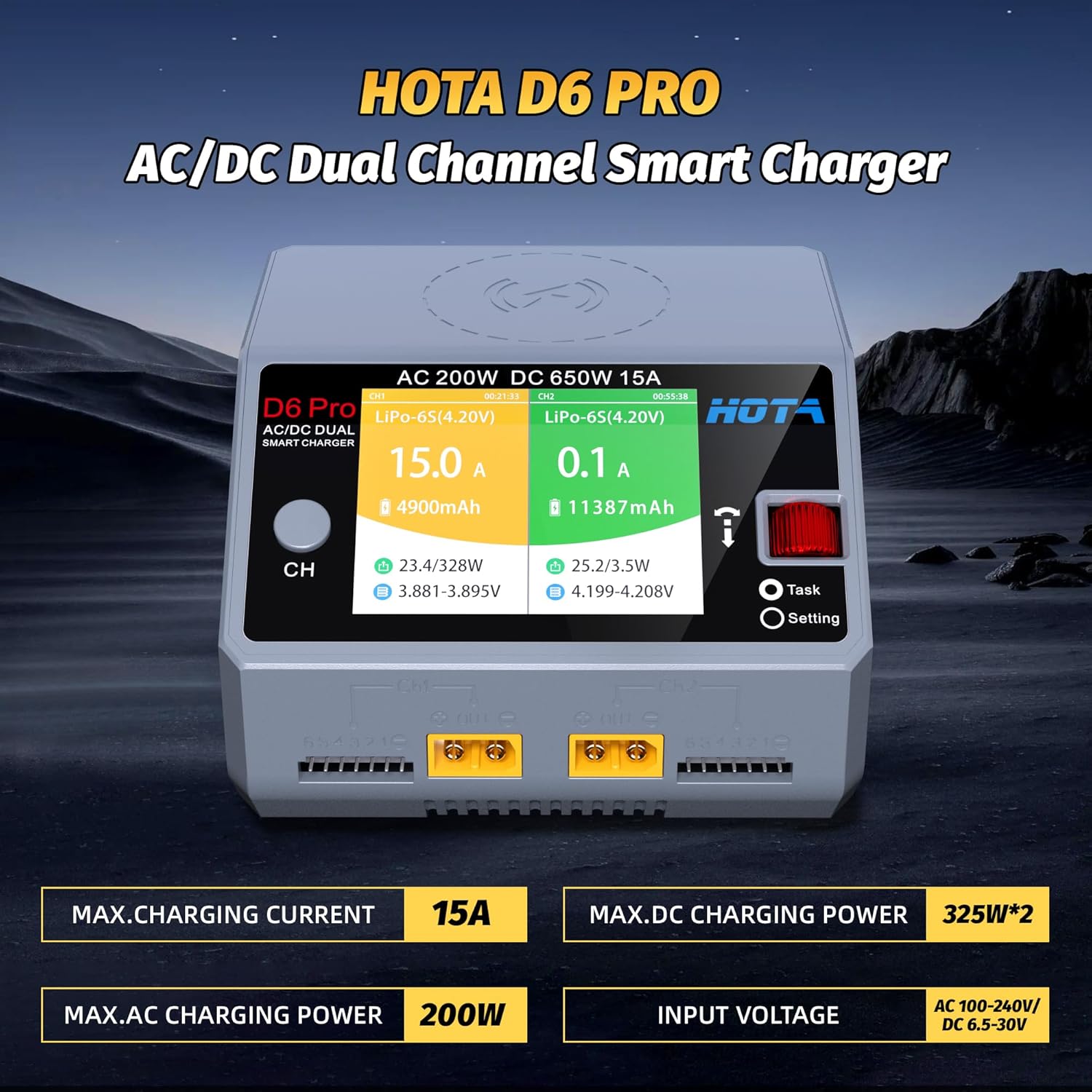 Radiolink RC8X 8CH 2.4G RC Transmitter and Newest R8FG&R4FGM V2.2 Gyro Receivers with HOTA D6 Pro Lipo Battery Charger Dual Channel Smart Charger AC200W DC650W (325W*2) 15A Balance Charger