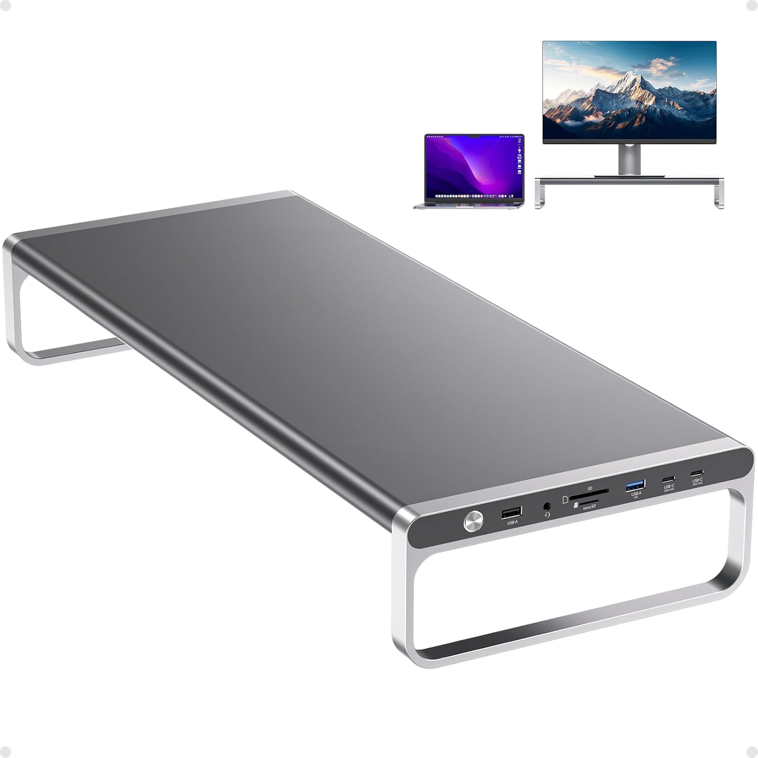 MacBook Docking Station Monitor Stand, 13-in-1 USB C Laptop Docking Station with 6 USB A/C Ports (Data & Max 60W Charging), 4K HDMI, SD/TF, 3.5mm Audio, Ethernet for MacBook, Windows