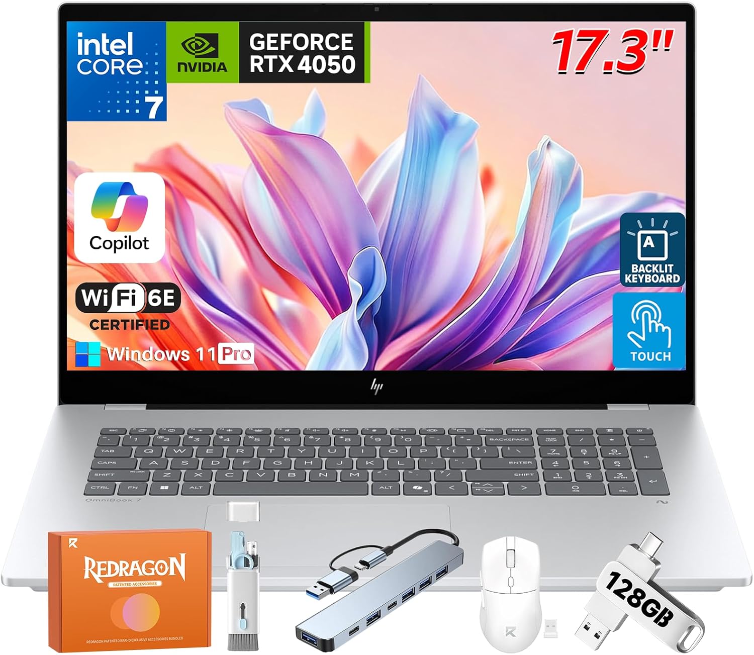 HP Omnibook 7 Copilot+ PC Business Laptop, Intel 8-Core Ultra 7 Processor 258V, 17.3