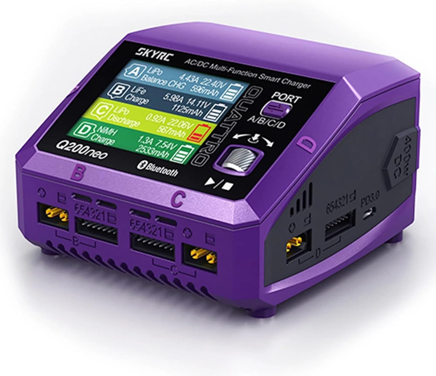 Q200neo AC/DC Smart Battery Charger Discharger, 200W AC / 400W DC Lipo Balance Charger for 1-6S LiPo LiHV Li-ion Life, NiMH NiCd Pb, 10A 4 Ports with USB-C PD 20W（US Plug）