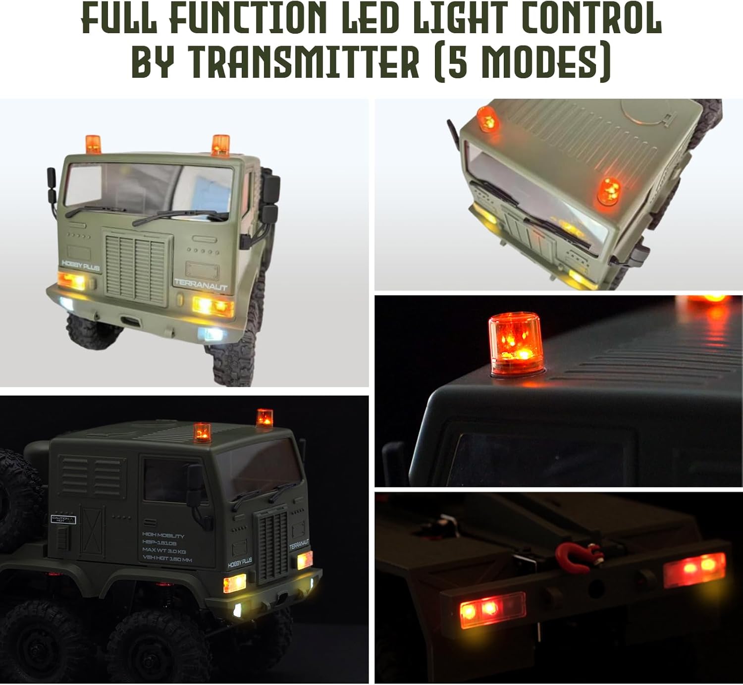 HOBBYPLUS Helidirect 1/18 RC Crawler CR18P Terranaut 8x8 RC Truck Remote Control Car w Full-Lock 8WD RTR Active All-Wheel Steering, 2-Speed Transmission, Recovery Winch, LED Lights (Green)