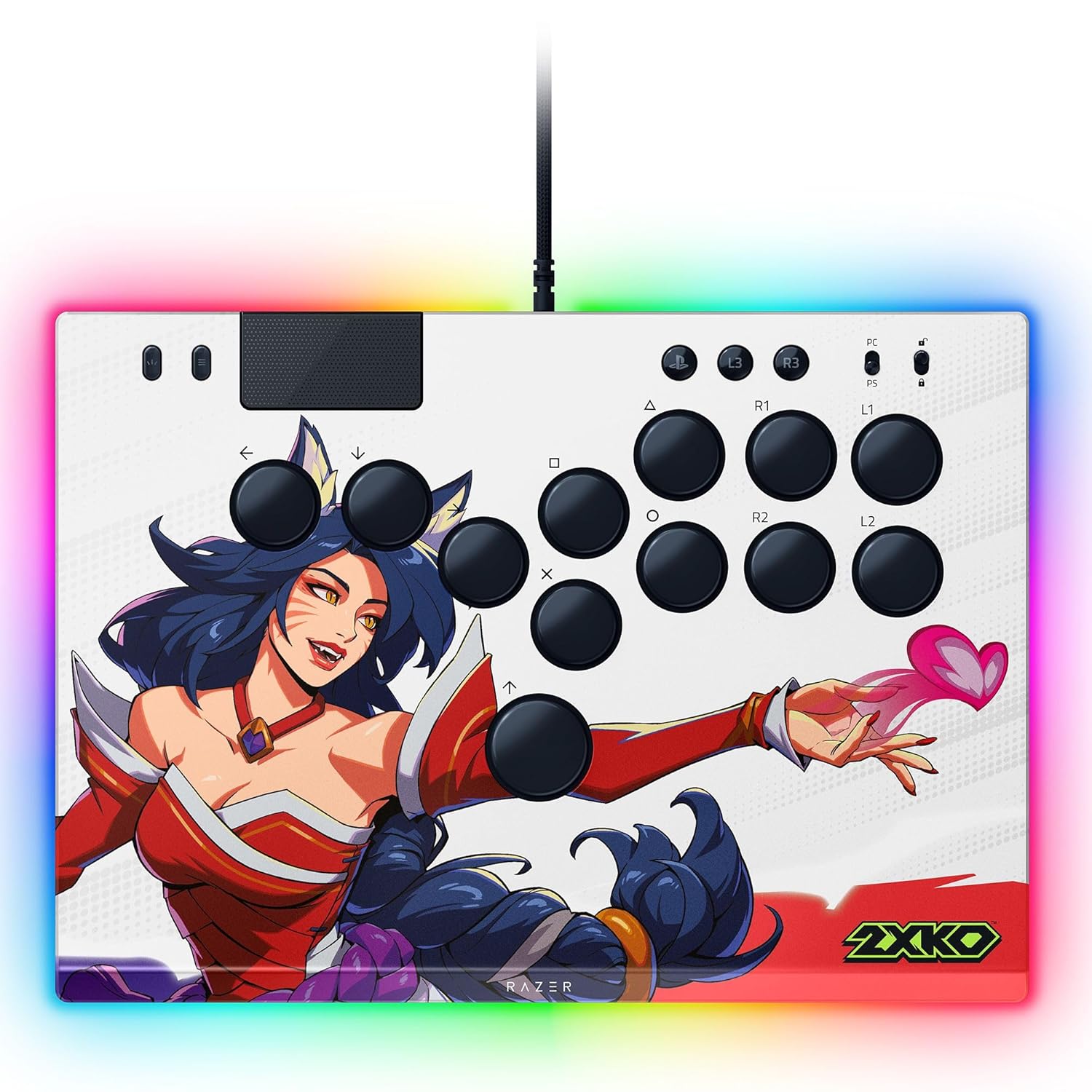 Razer Kitsune All-Button Arcade Controller: For PS5 / PlayStation 5 & PC - Low-Profile Optical Switches - Slim Form Factor - Removable Top Plate - Chroma RGB Lighting - USB Type C - 2XKO Edition