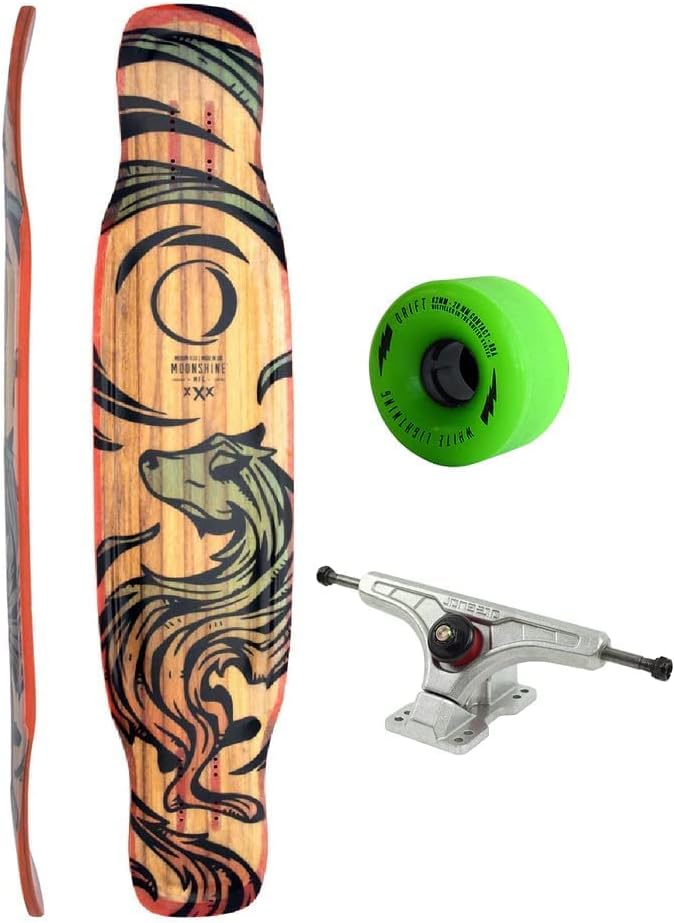 Longboard Skateboard, Freestyle Cruiser, Waterproof & Wood Construction, Cruise Skateboard & Longboard Decks, Lightweight Build (Miniclipse Medium Flex Complete Deck + Wheels)