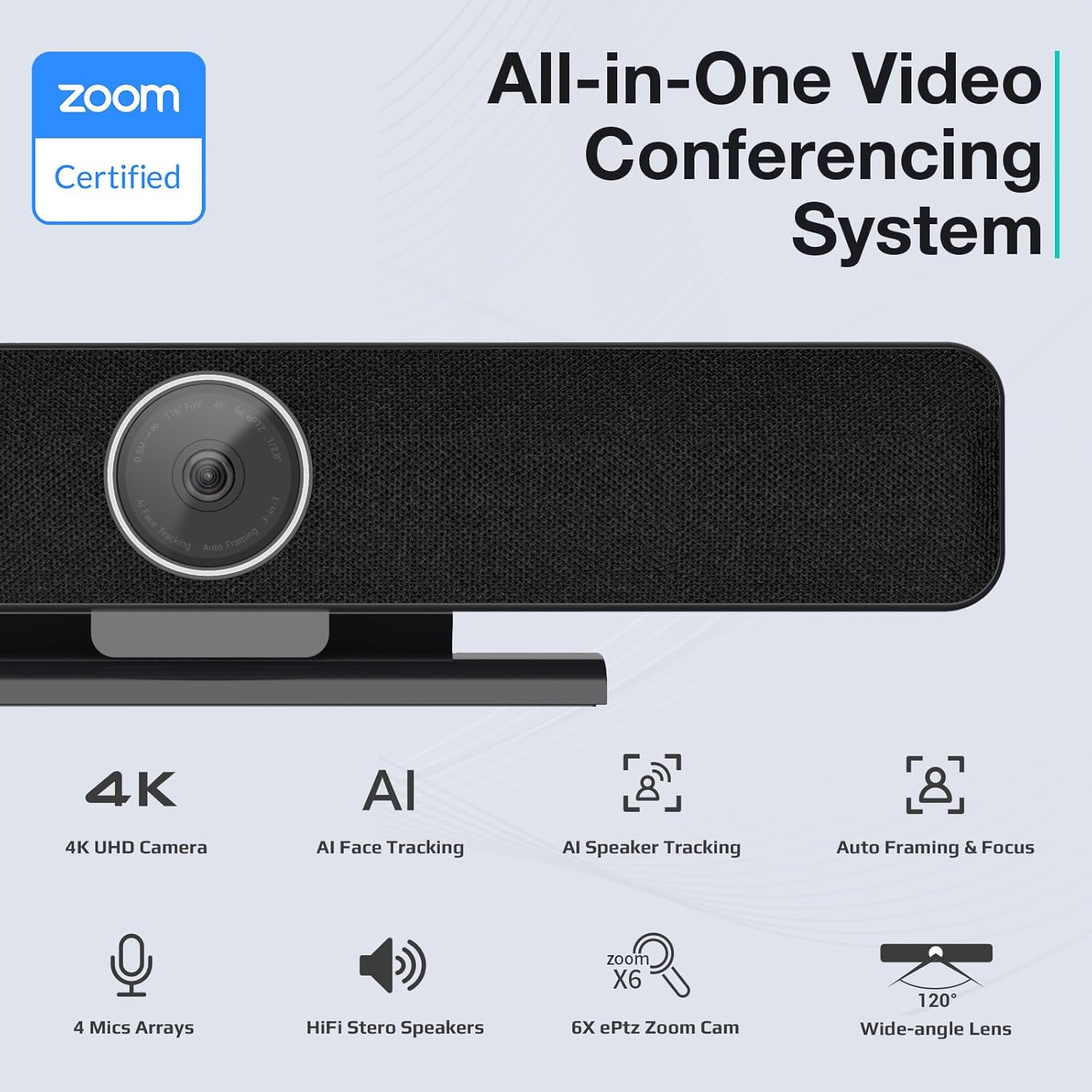 TB5 Video Conferencing System - Zoom Certificated, Ultra 4K Pro Audio and Video Conference Room Camera with 4 Microphone Arrays & Stereo Speakers, 120° Wide Angle Webcam for TV/Meeting Room