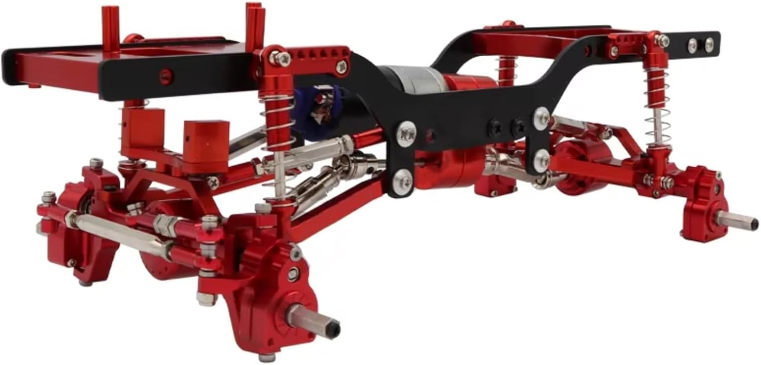 RC Chassis Frame For MN For MN98 D90 D91 D99 For MN99S 4WD RC Car Metal For Chassis Frame Portal Axle 2 Speed Gearbox Shock Absorber Tie Rod Set Drive Shaft(1Speed Gearbox Frame Red)