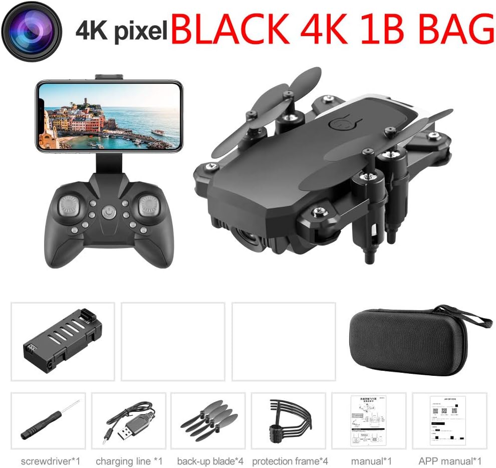 Ultralight and Foldable Drone Quadcopter Quadcopter Mini Drone with 4K Camera HD Foldable Drones One-Key Return FPV Follow Me RC Helicopter (Color : Red 4K 2B Size : 1) (Black 4k 1b 1)