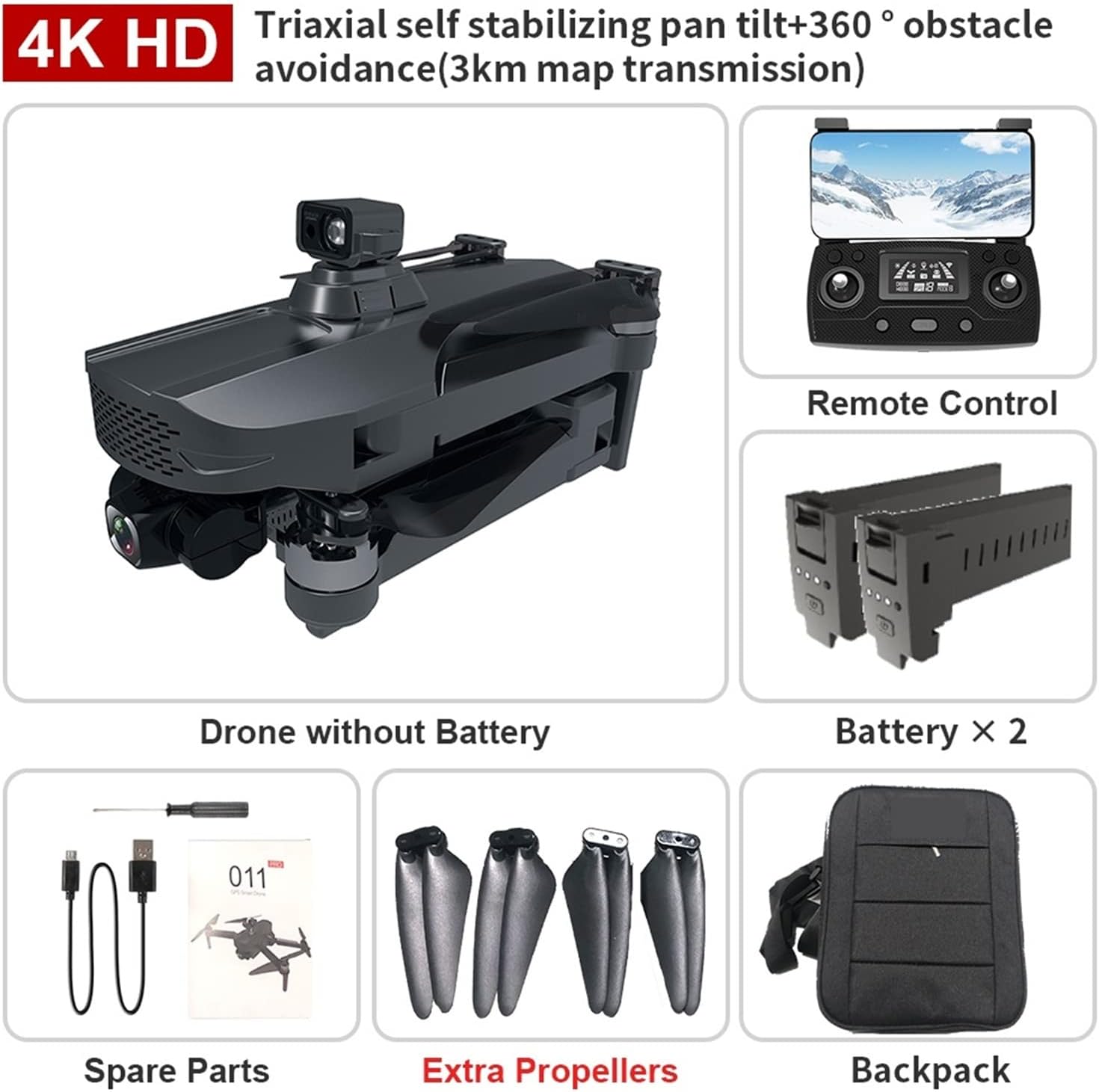 Drone Drone 4K Professional Dual HD Camera Three-Axis Gimbal Optical Flow Brushless Motor Foldable Quadcopter RC One Key Take Off/Landing (Color : 011 Pro Max 2B 32G Size : 1) (011 Pro Max 2b 32g 1)