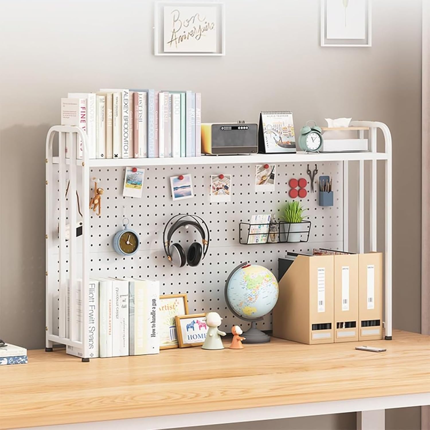 GUODDM 2-Tier Bookshelf - Freestanding Desktop Bookshelf, Desktop Bookshelf Desktop Bookshelf Countertop Bookcase Organizer, Metal Display Rack for Office Desk Dorm(White,85cm(33.4in))