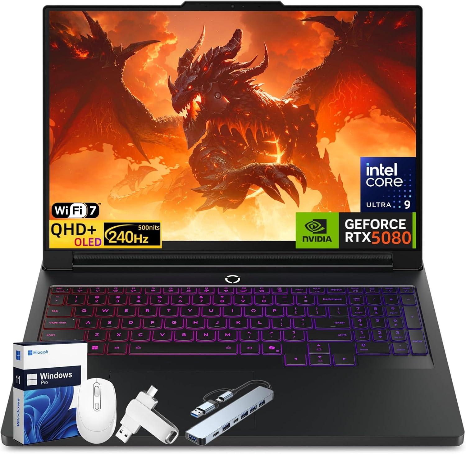 Lenovo Legion Pro 7i 2025 Gaming Laptop, NVIDIA RTX 5080 16GB GDDR7, Intel Ultra 9 275HX, 16 inch 2560x1600 240Hz OLED, WiFi 7, BT 5.4, 64 GB DDR5, 4 TB SSD, Windows 11 Pro, Accessories