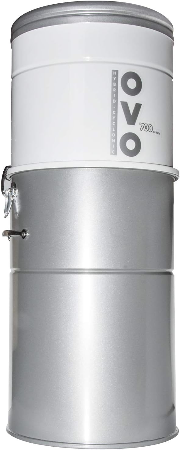 OVO 700 Airwatts Heavy Duty Powerful Central Vacuum System, Hybrid Filtration (with or Without Disposable Bags) 35L or 9.25Gal Bottom Load Dust Bin, White