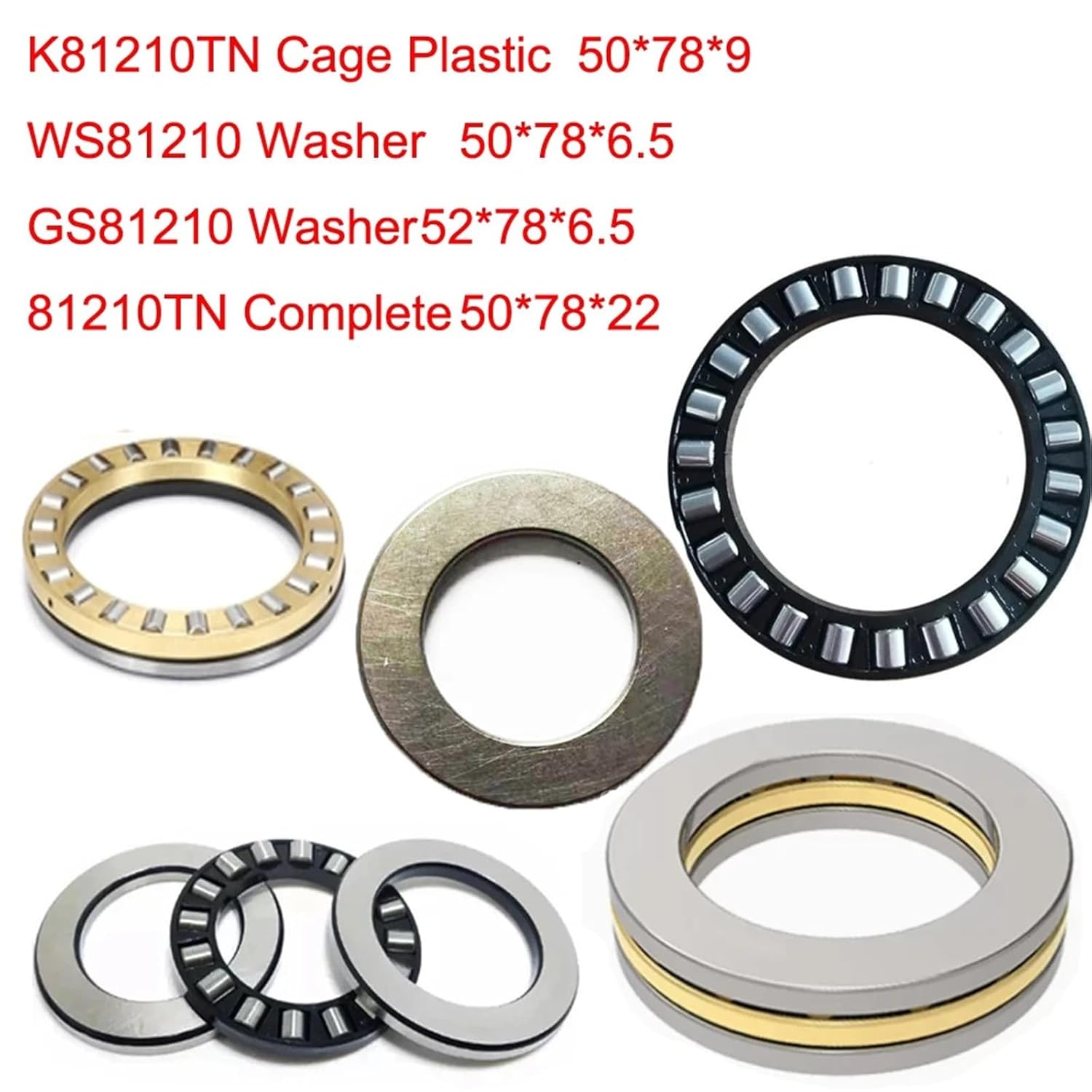 Cylindrical Roller Thrust Bearing K81210TN Cage 50 * 78 * 9 WS81210 Washer 50 * 78 * 6.5 81210 50 * 78 * 22 81210M Copper Plastic(3PCS,81210M Complete)